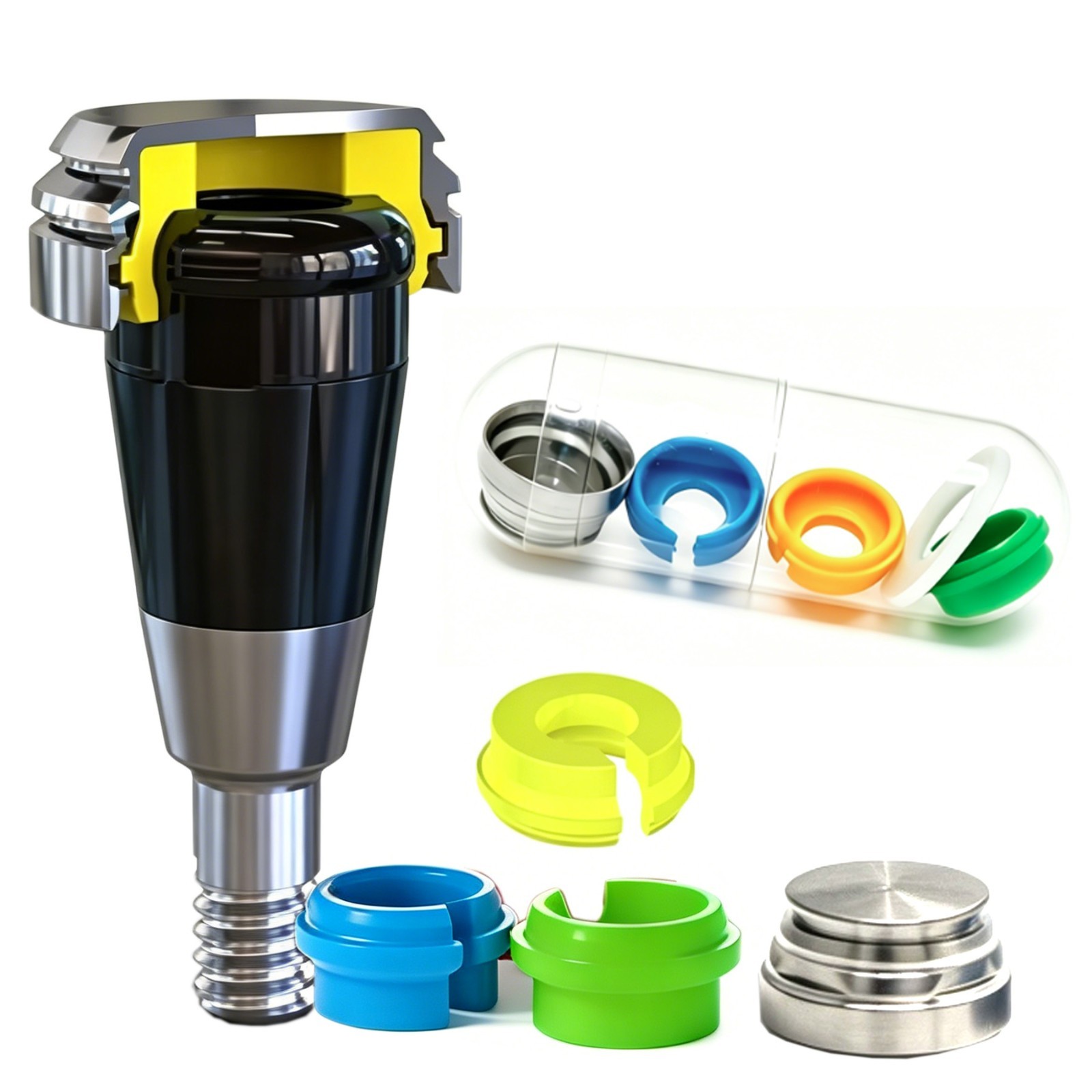 Dental PEEK Cap Retention Insert Caps Fit Novaloc Abutment Matrix Ti Housing Cap