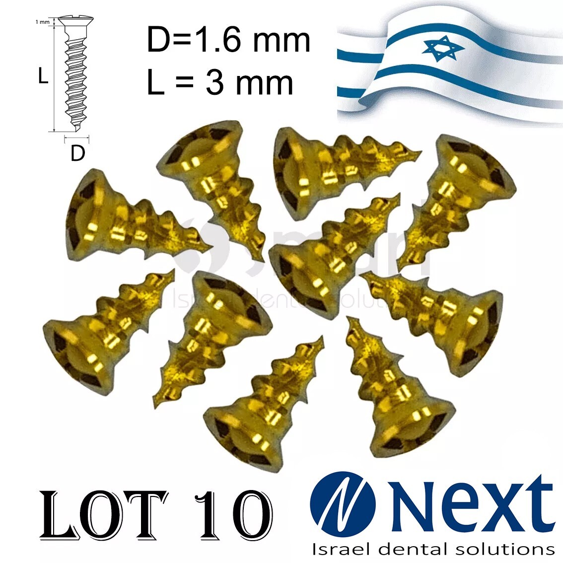 Lot x10 Screw titanium pin membrane Fixation Bone GBR Ø1.6 L3 tac