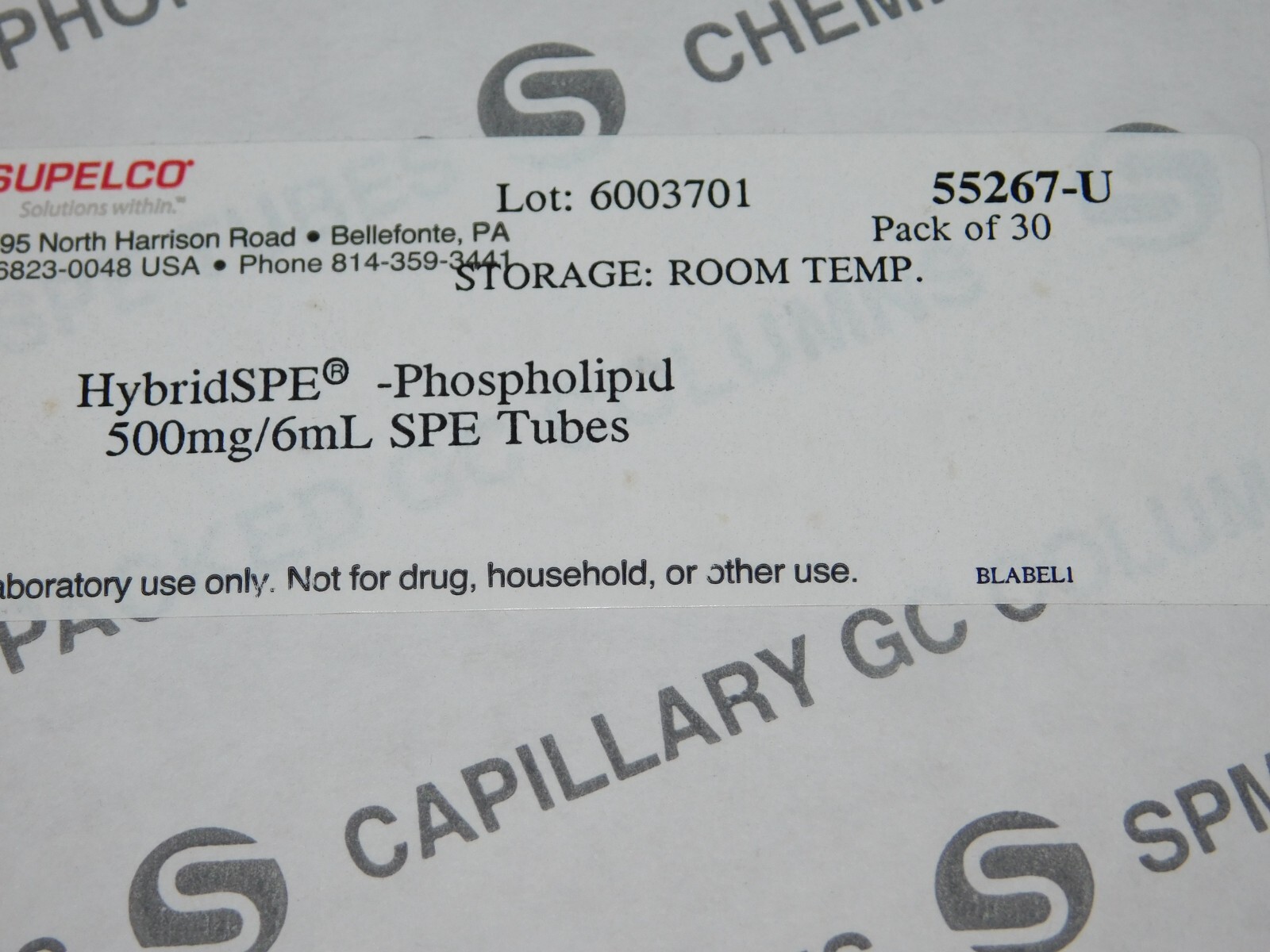 SUPELCO 55267-U HYBRID SPE PHOSPHOLID 500MG/6ML SPE TUBES PACK OF 20