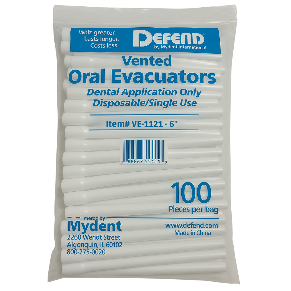 Defend Vented Evacuator Dental Oral Tips High Volume 100/Pk- 6″ – VE 1121