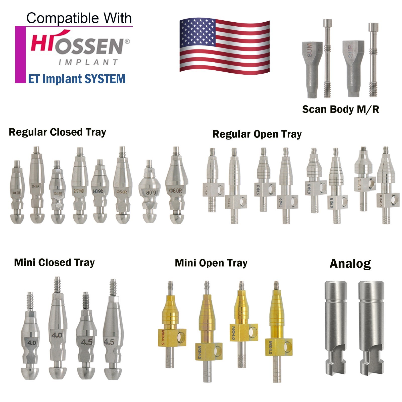 For Hiossen Osstem Dental Healing Abutment Impression Open Close Tray Lab Analog