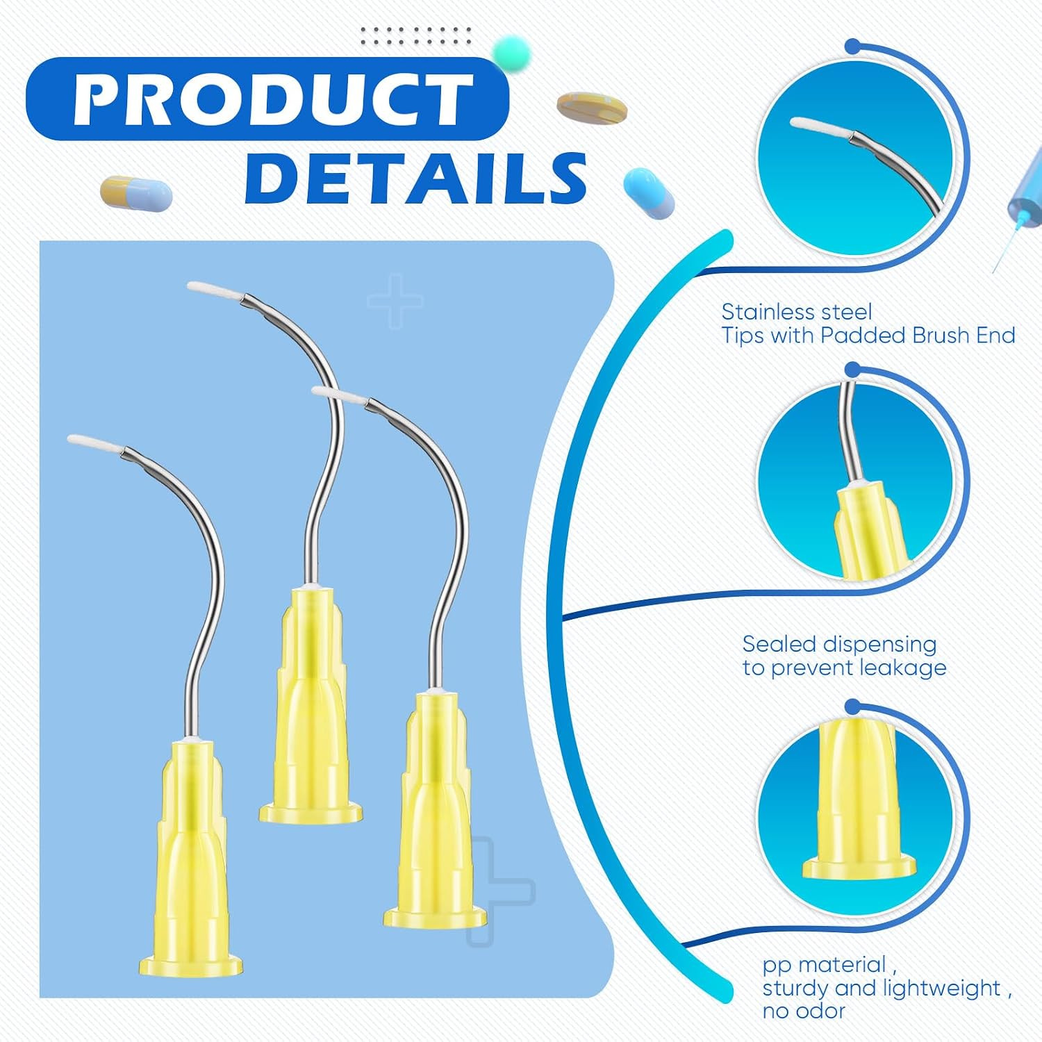 100 Pcs 19g Curved Dispensing Tips Brush End Dental Applicator Needles