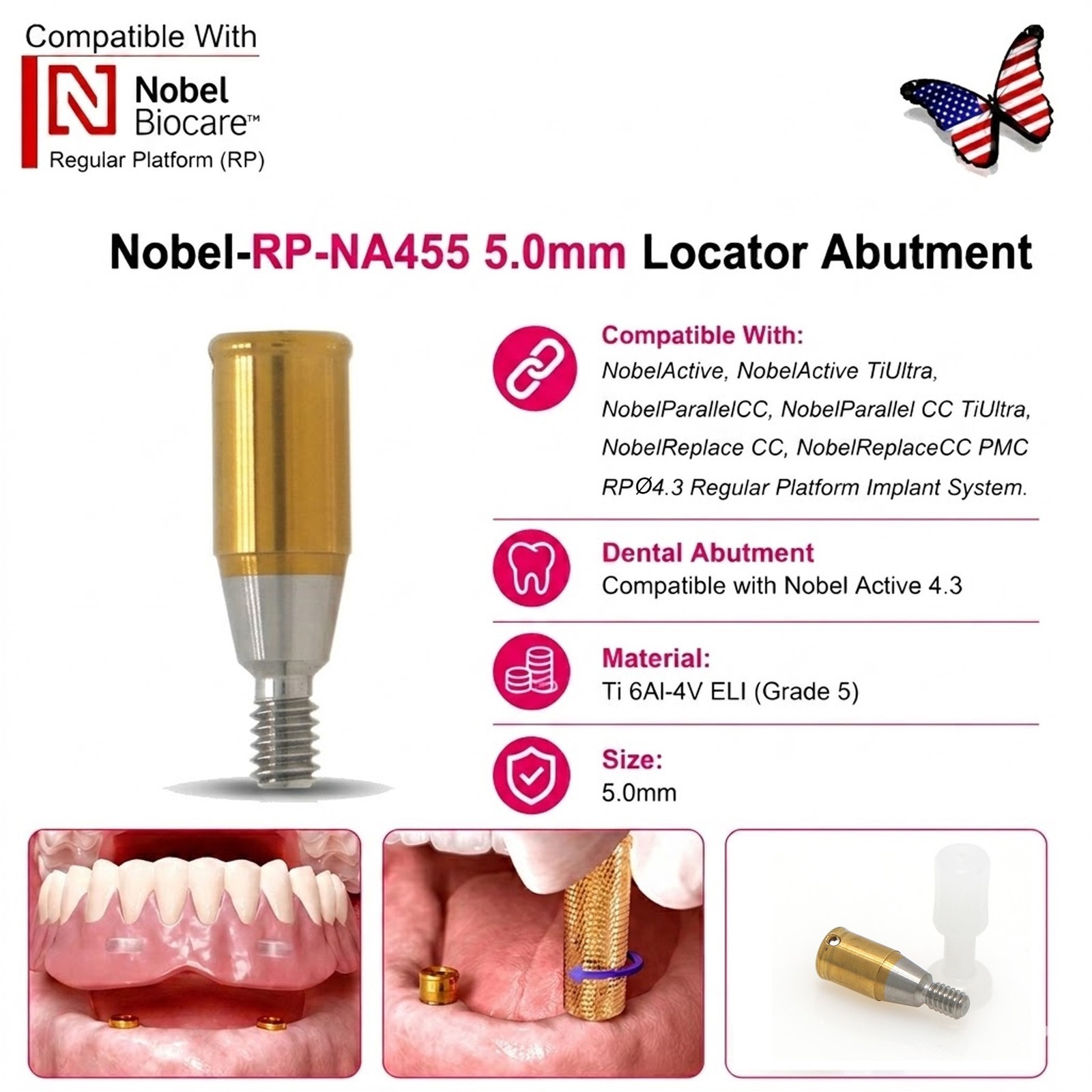 US Dental ZEST Locator Tapered Abutment Nobel Active NP & RP Conical Connection