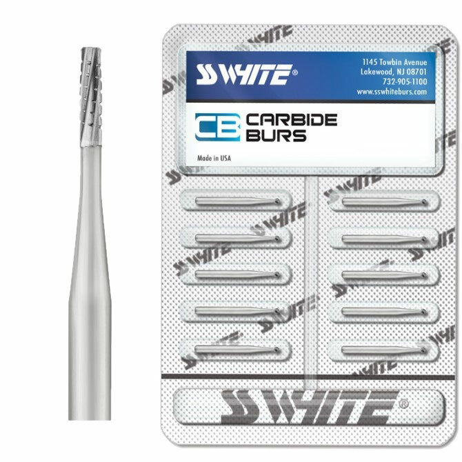 SS WHITE Dental Carbide Burs FG 556 Cross Cut Straight Fissure (pack of 10)