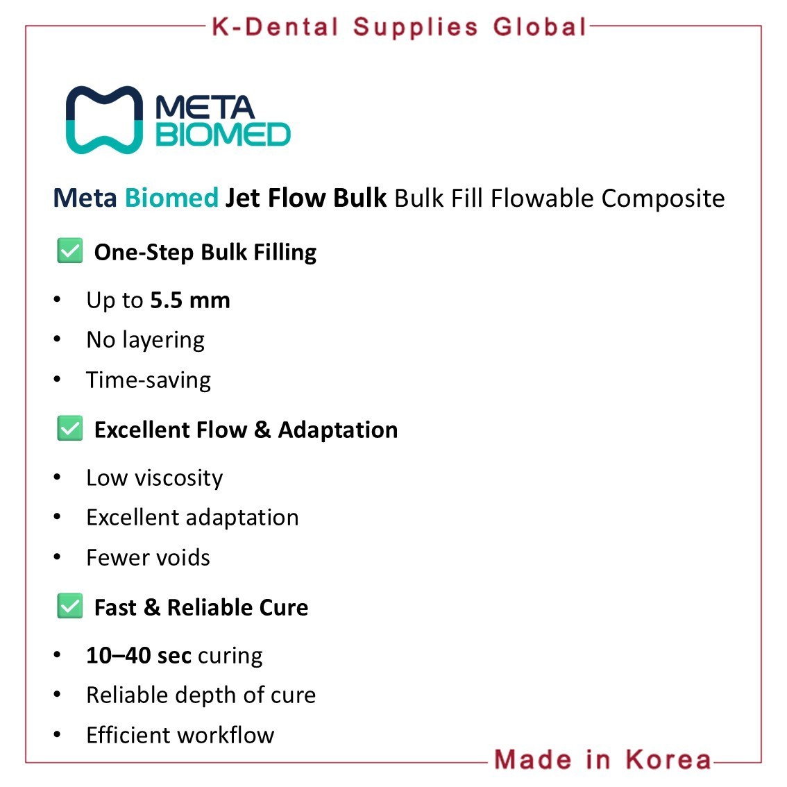 Meta Biomed Jet Flow Bulk Bulk Fill Flowable Composite 2g x 2 syringes