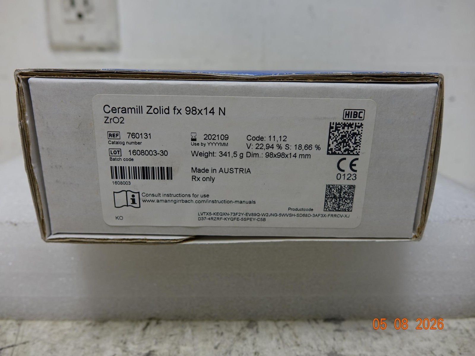 Ceramill Zolid Zirconia Disc 98mm X 14N ~ Sealed New ~ REF: 760248
