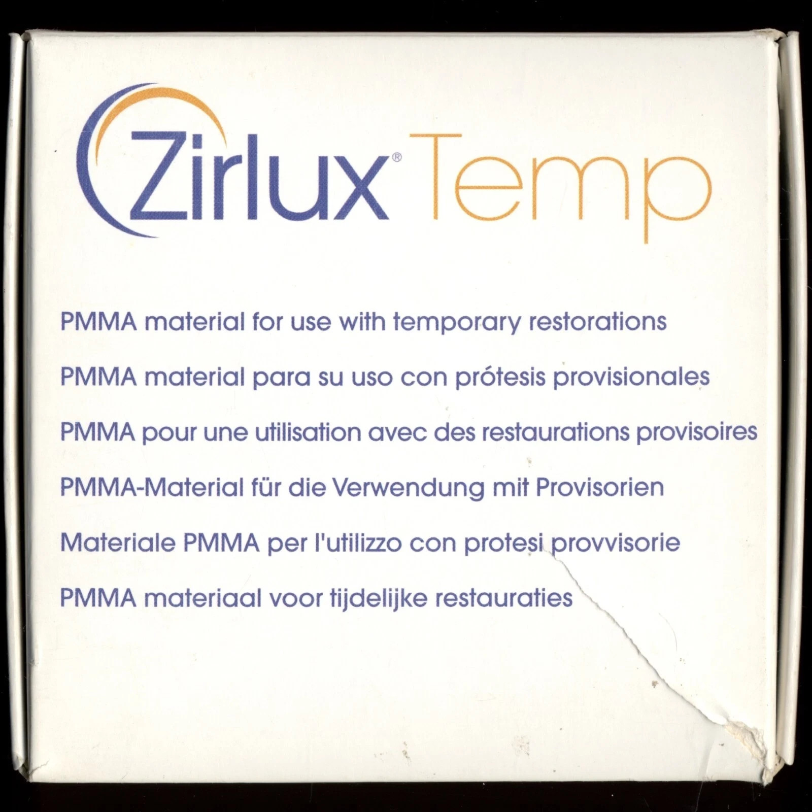 Used Zirlux Temp PMMA – 98×18 mm – Shade B1 – 900-7905 – Use By 2026-03