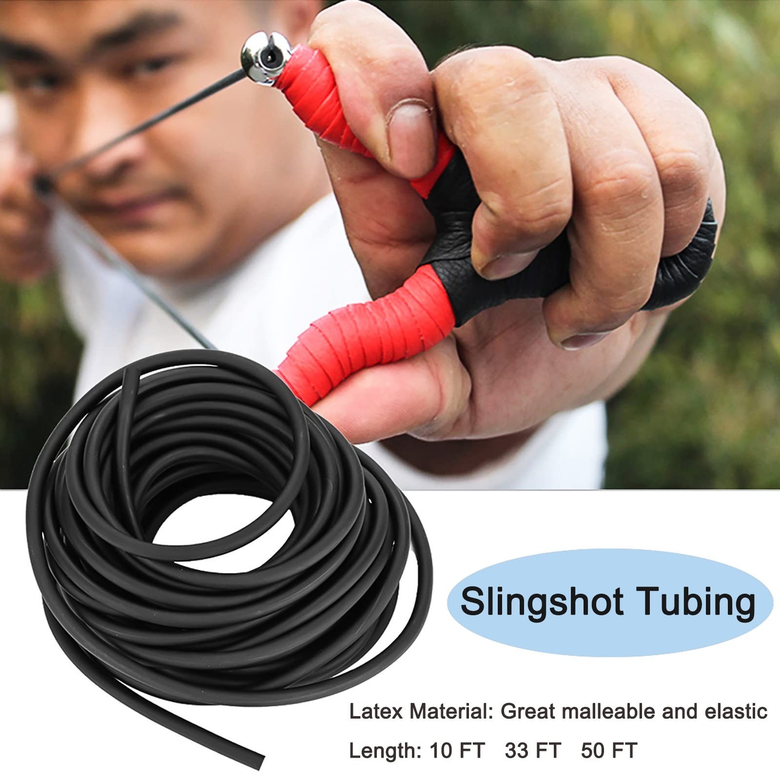 3/8in OD Latex Rubber Tubing – 1/4in ID Slingshot Bands, Black, 10FT/33FT/50FT