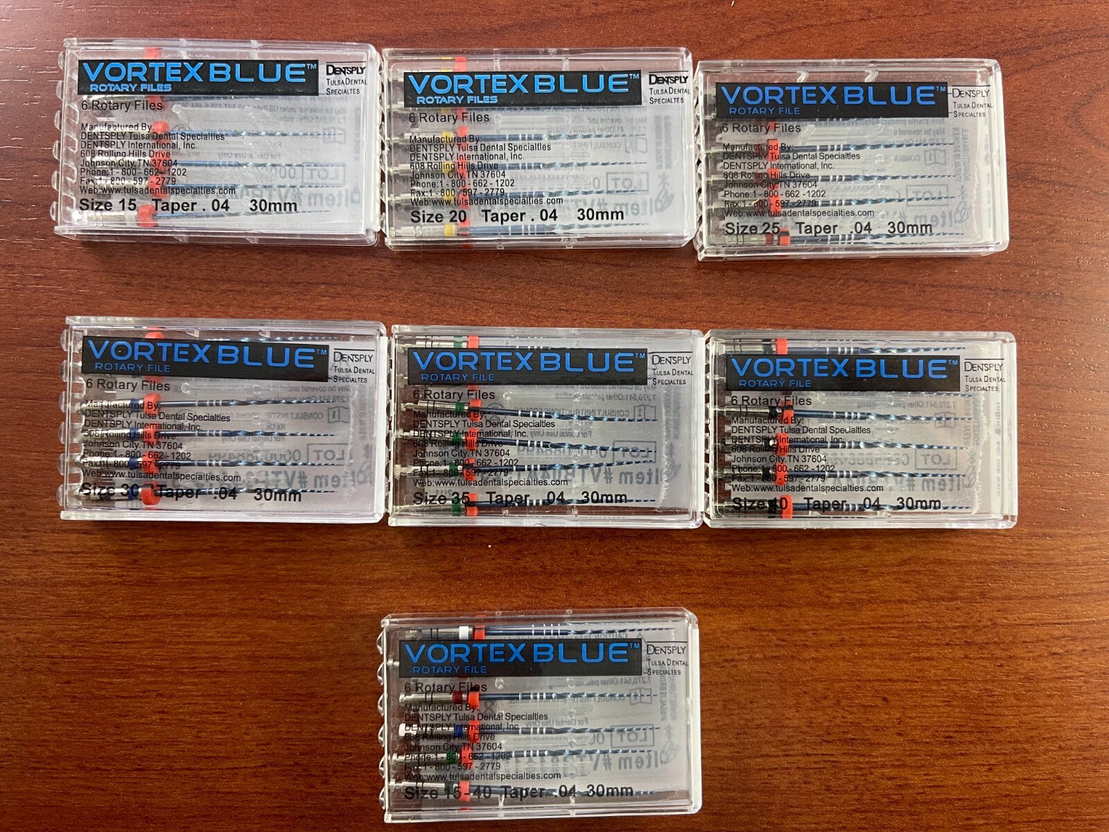 Dentsply Tulsa Dental Vortex Blue 30mm .04 Taper rotary files 6/pk all sizes