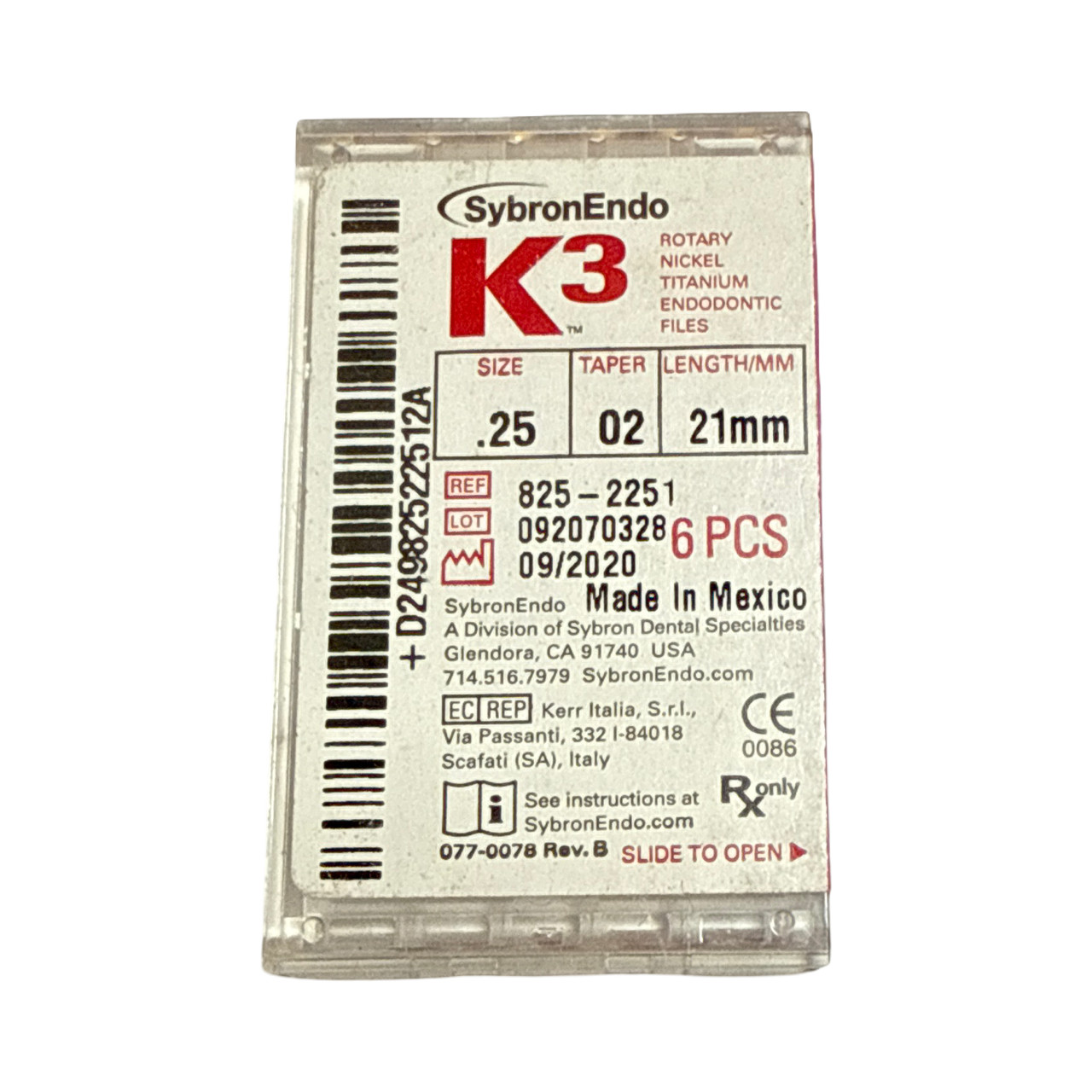 SybronEndo K3 Nickel-Titanium Files NiTi Endo Files K3 .25/.02 21mm