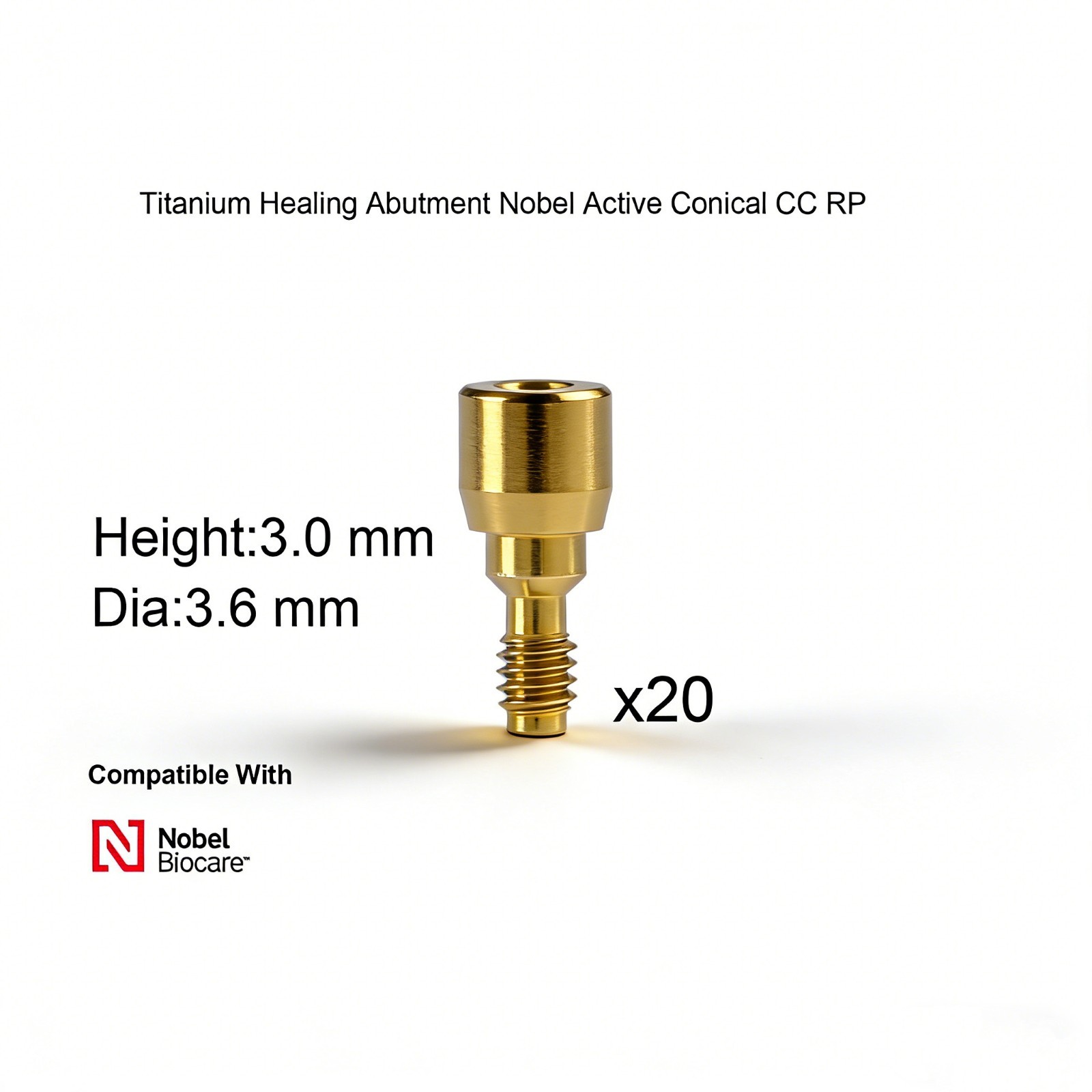 20Pcs Dental Nobel Biocare Healing Abutment Cap Ø3.6/5/6 Conical NP/RP H3/5/7mm