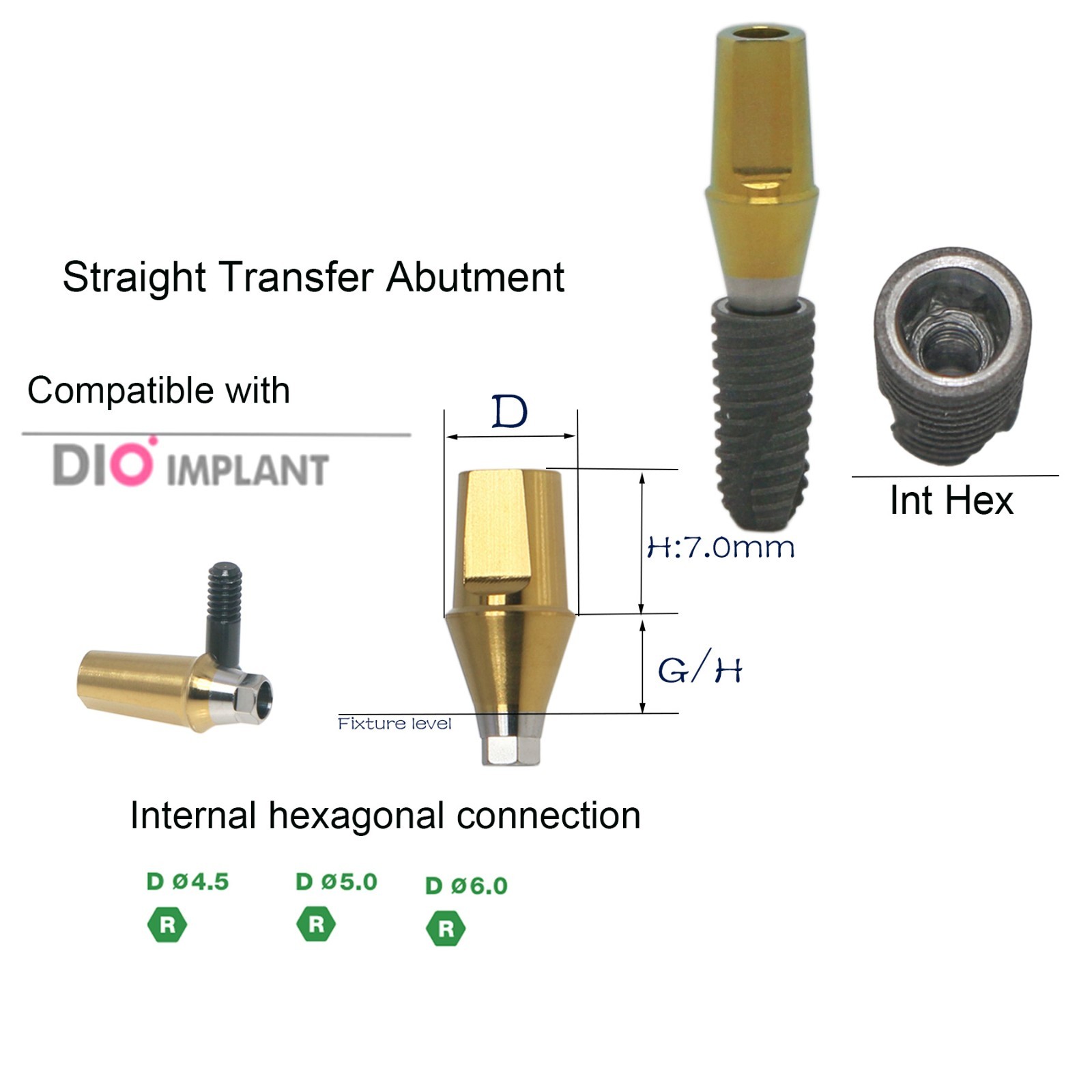 US Straight Abutment Internal Hex 7.0mm H W/Screw For DIO UFII Regular Implants
