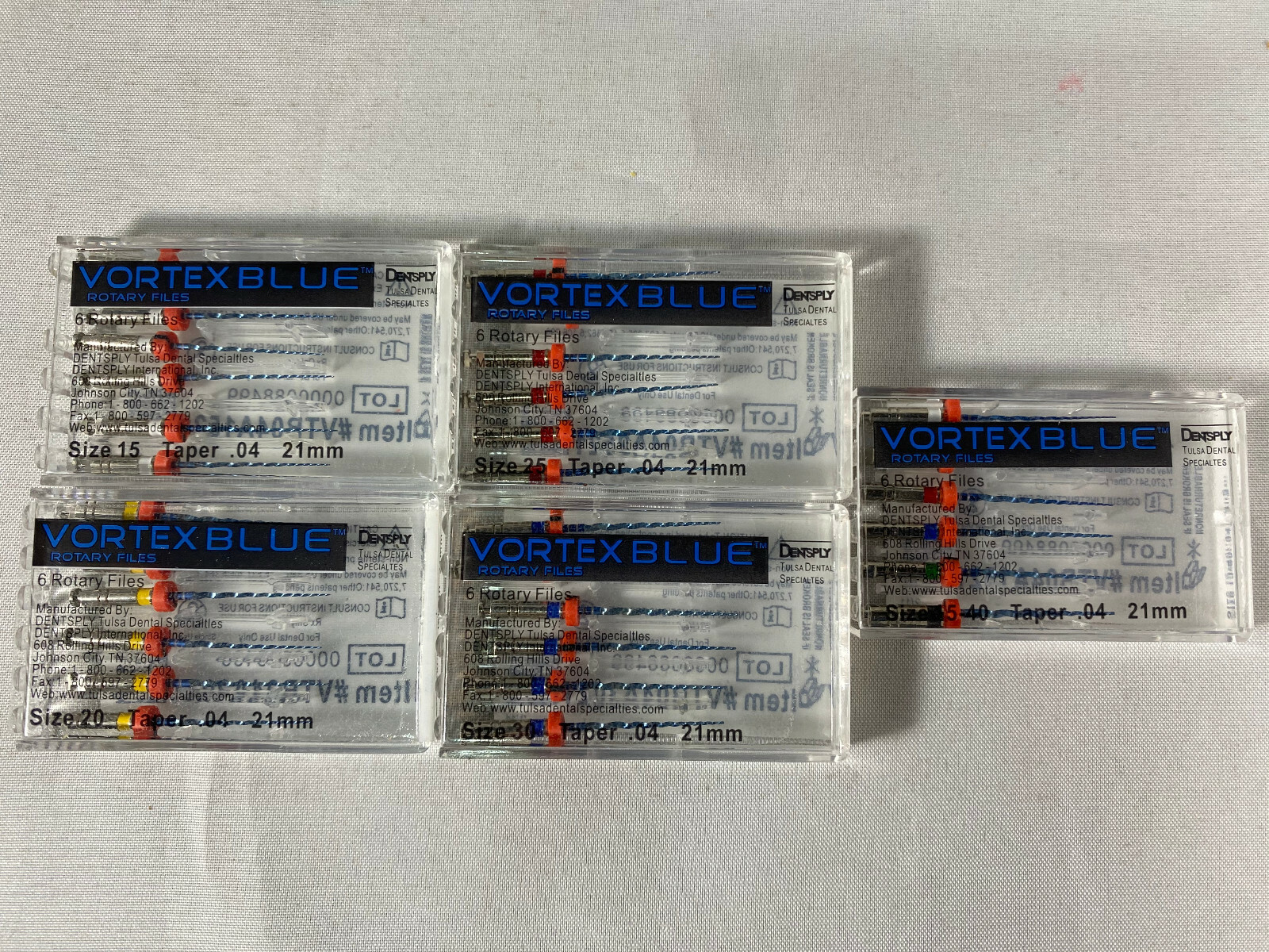 Dentsply Tulsa Dental Vortex Blue 21mm .04 Taper rotary files 6/pk all sizes