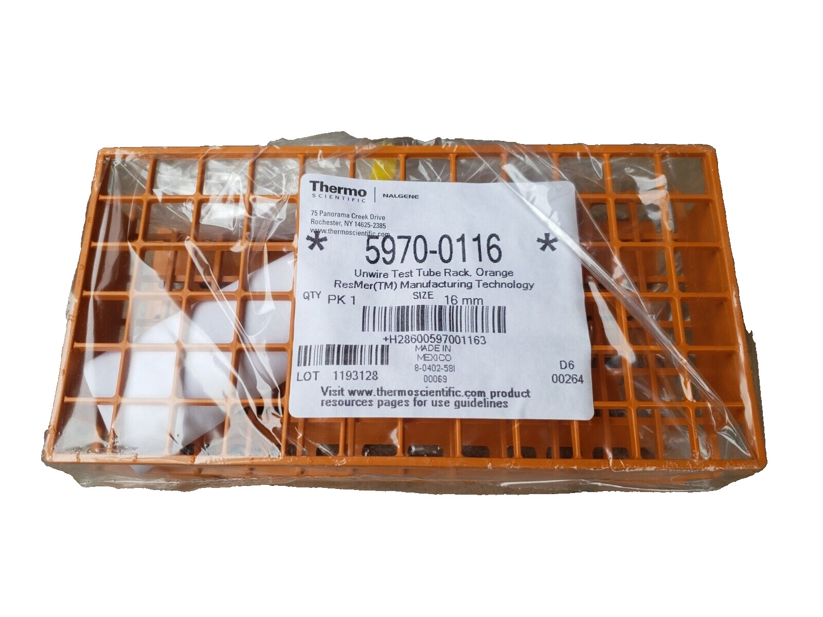 (QTY:1) NALGENE 5970-0116 Unwire Racks of Tubes To Test 16mm Orange
