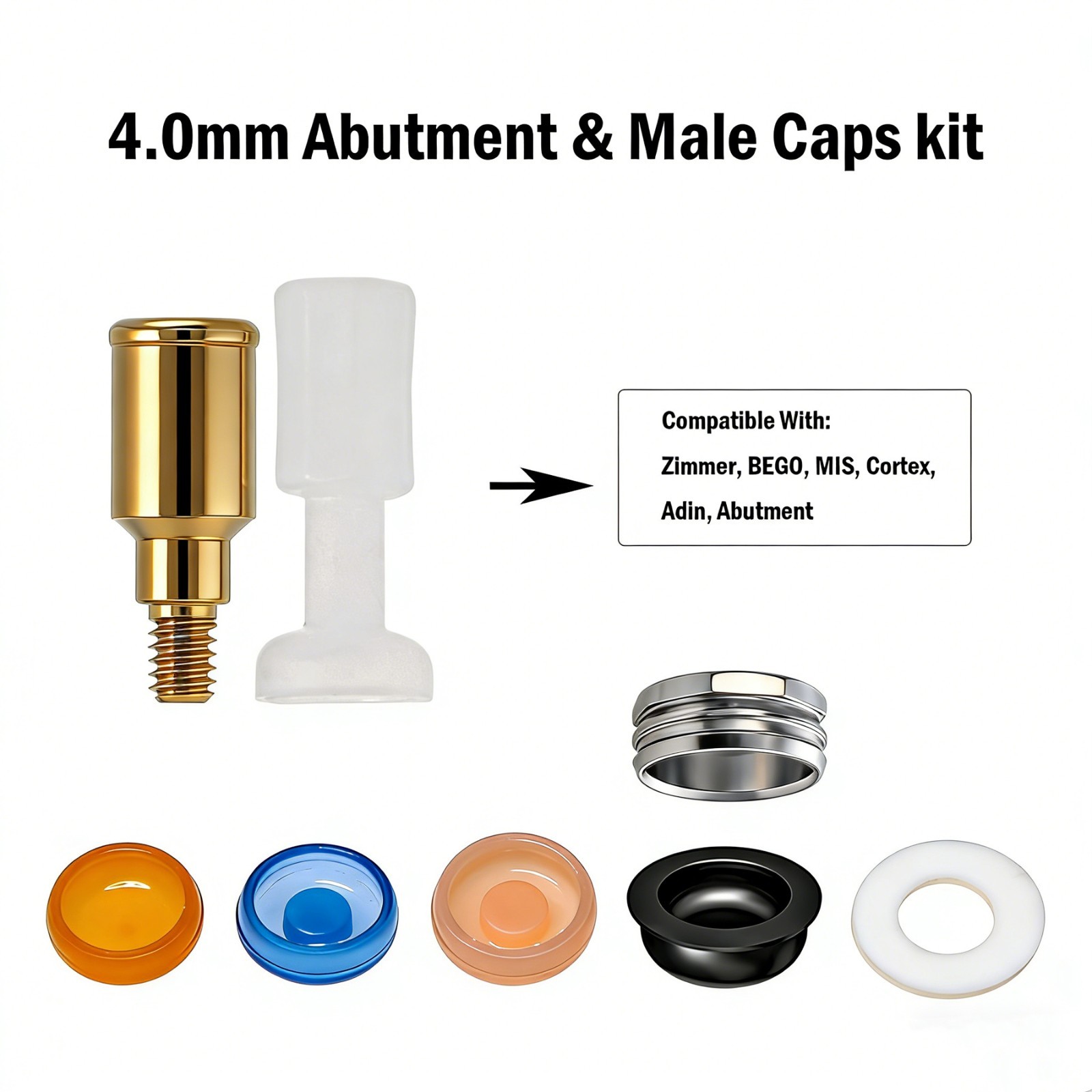 US Dental Locator Overdenture Abutment for Zimmer Screw-Vent 3.5 & Accessory Kit