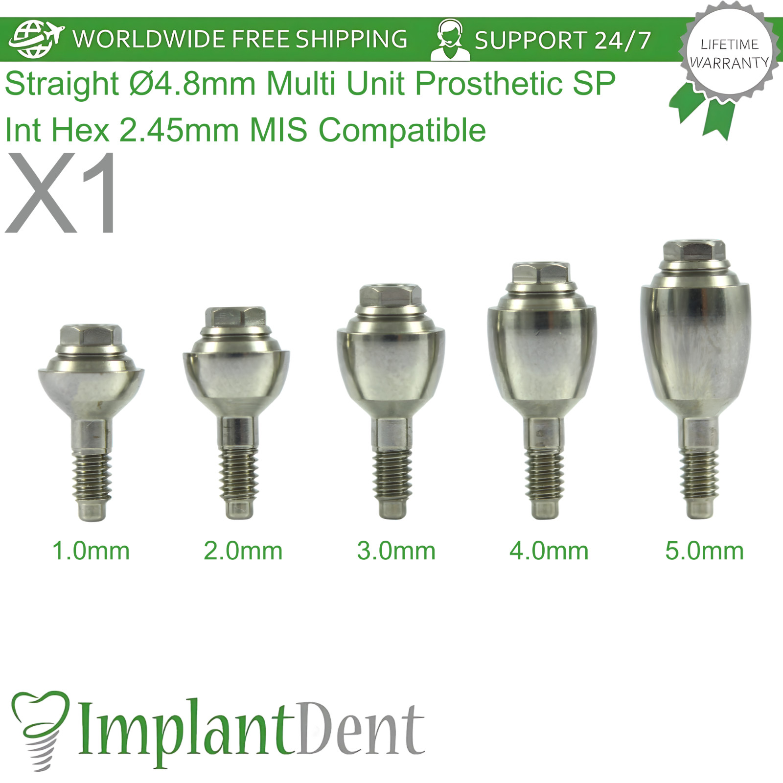 Straight Ø4.8mm Multi Unit Prosthetic SP Int Hex 2.45mm MIS Compatible
