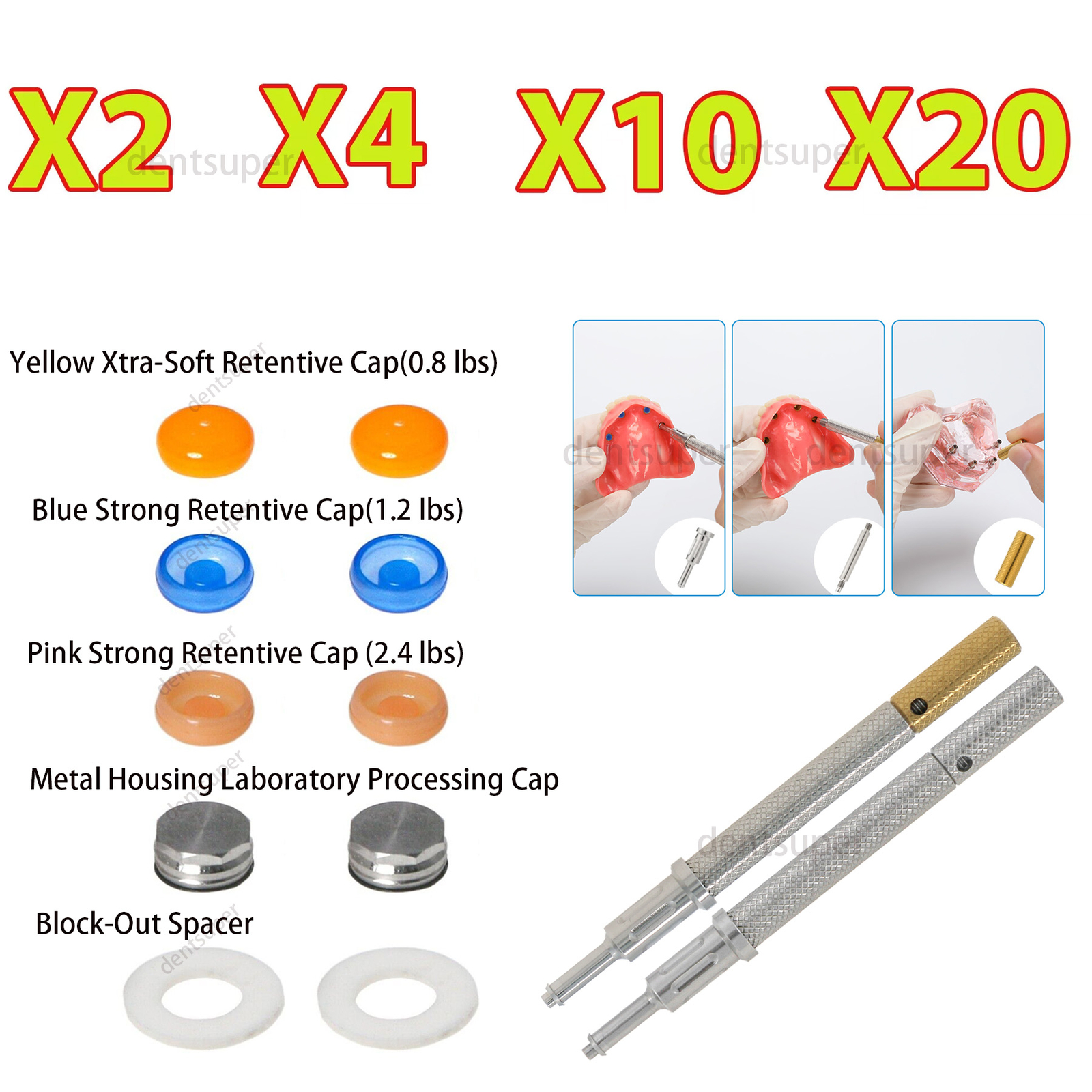 Implant Universal Retention Caps Set Insertion Extraction Tool Remove Core Tool