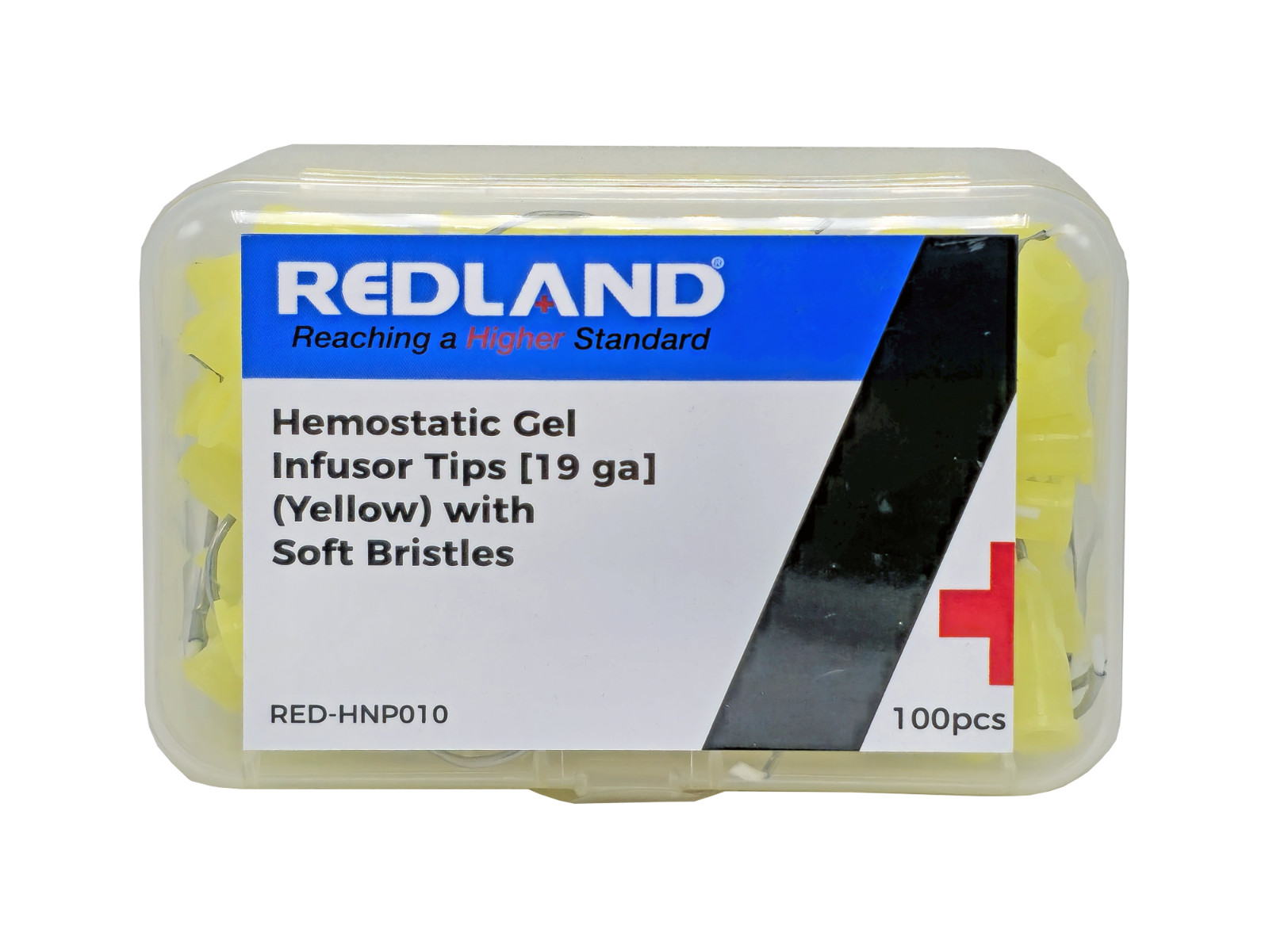 REDLAND Hemostatic Gel Infusor Tips [19ga] (Yellow with Soft Bristles) (100/Pk)