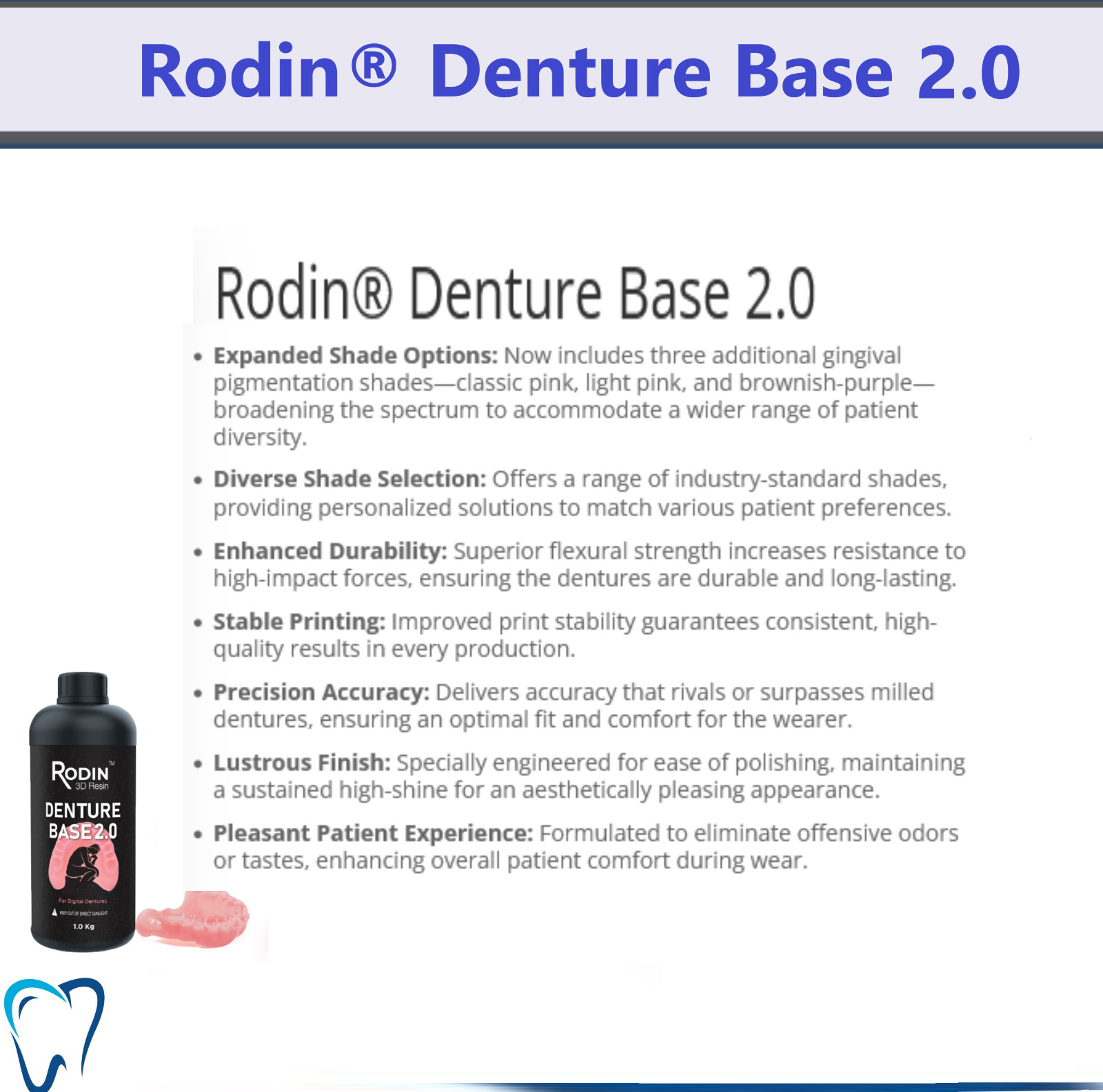 Dental Rodin Denture Base 2.0, Original Pink, 3D Printer Resins Class II, 1kg/Bt