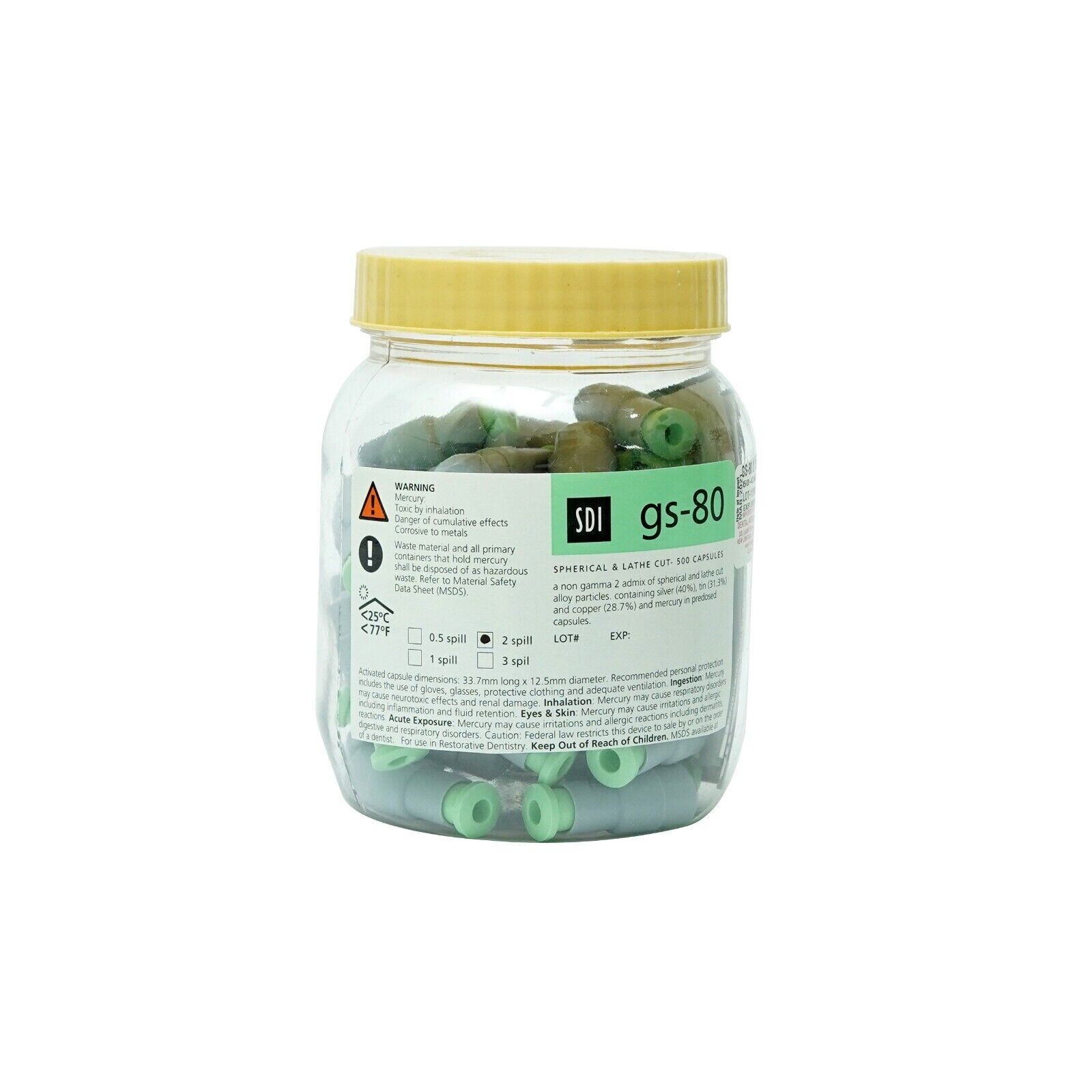 SDI GS-80 Amalgam Alloy Dental Material Regular Set Spill 50 Capsules Per Box
