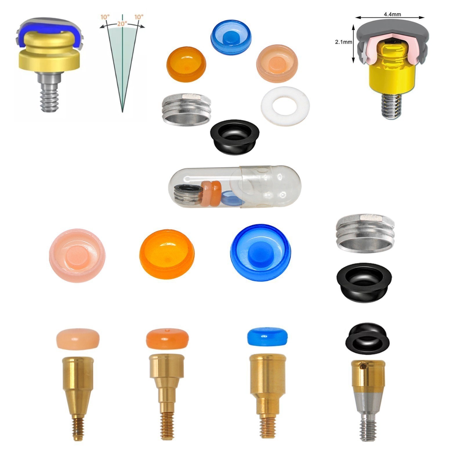 20Pcs Dental Overdenture Locator Implant Abutment Retention Cap Inserts Set
