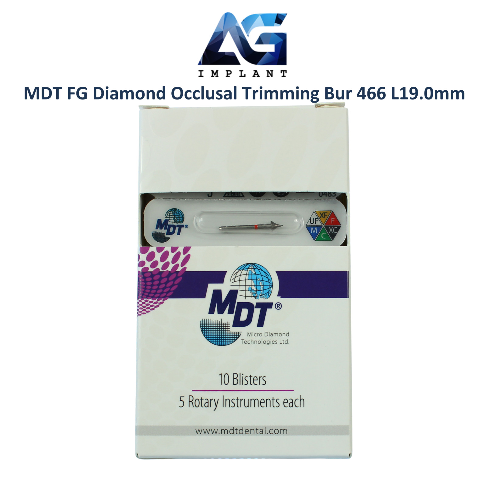 MDT Dental FG Diamond Coated 0cclusal Trimming Bur 466 Ø3.1mmX3.5mm Refining