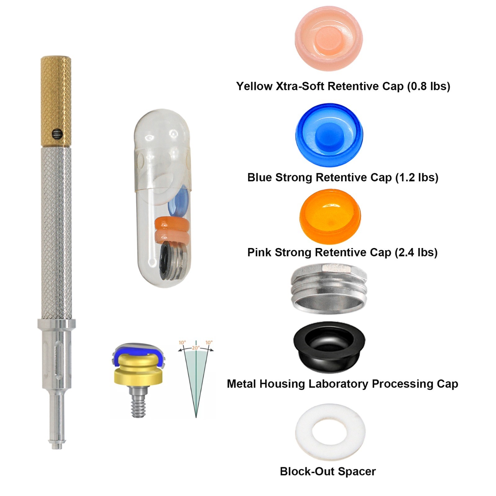 US Implant L0cator Dental Zimmer PA 3.5mm Abutments + PEEK Caps Tool 1-5mm Set