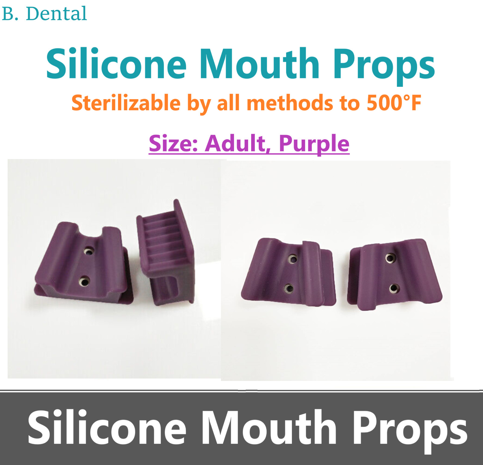 DENTAL Silicone MOUTH PROP BITE BLOCKS ADULT, Purple, LATEX FREE Autoclave 500F