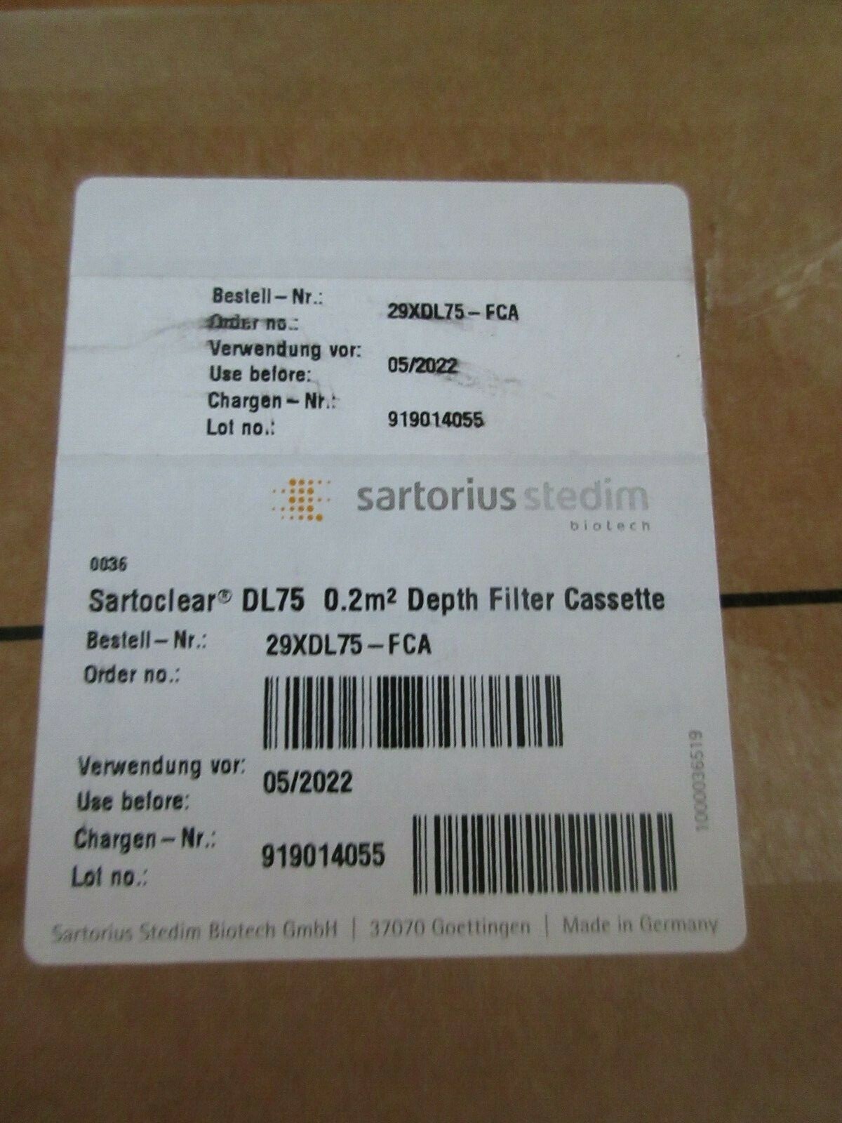 SARTORIUS STEDIM 29XDL75-FCA SARTOCLEAR DL75 DEPTH FILTER CASSETTE EXP 2022