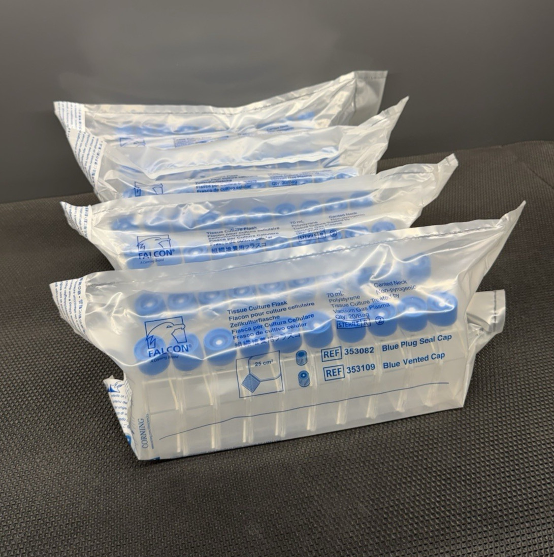 Falcon Corning, 70mL Tissue Culture Flask, Blue Vented Cap, 353109, 4 Bags of 20