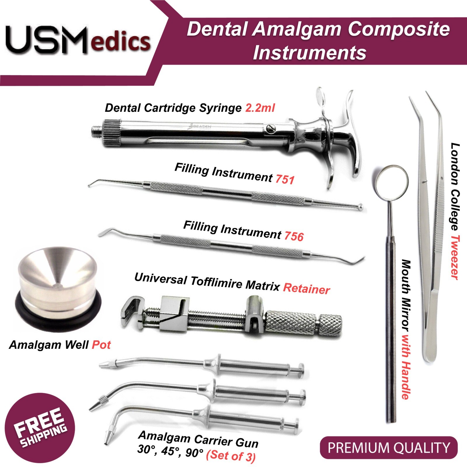 Dental Filling Restorative Amalgam Composite Restoration Instruments NEW SET