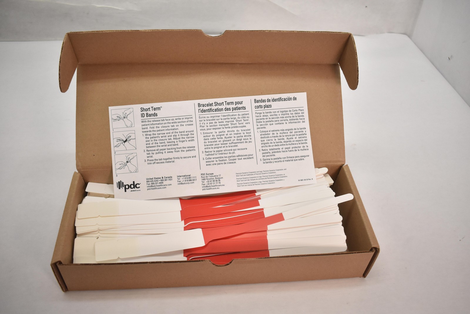 PDC Short Term ID Bands Medical Patient Wristbands Red White Box W-0600-45-13