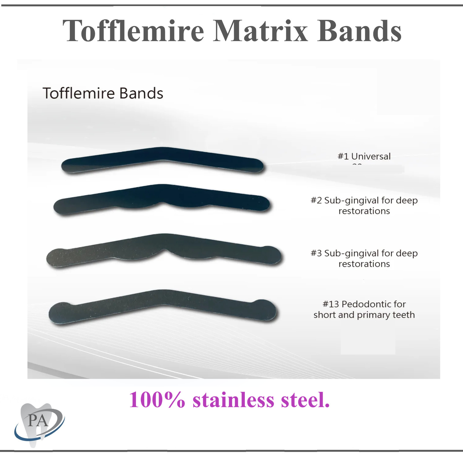Dental Tofflemire Stainless Steel Matrix Bands #3 Narrow, .0015, 144/Pk or 12/Pk