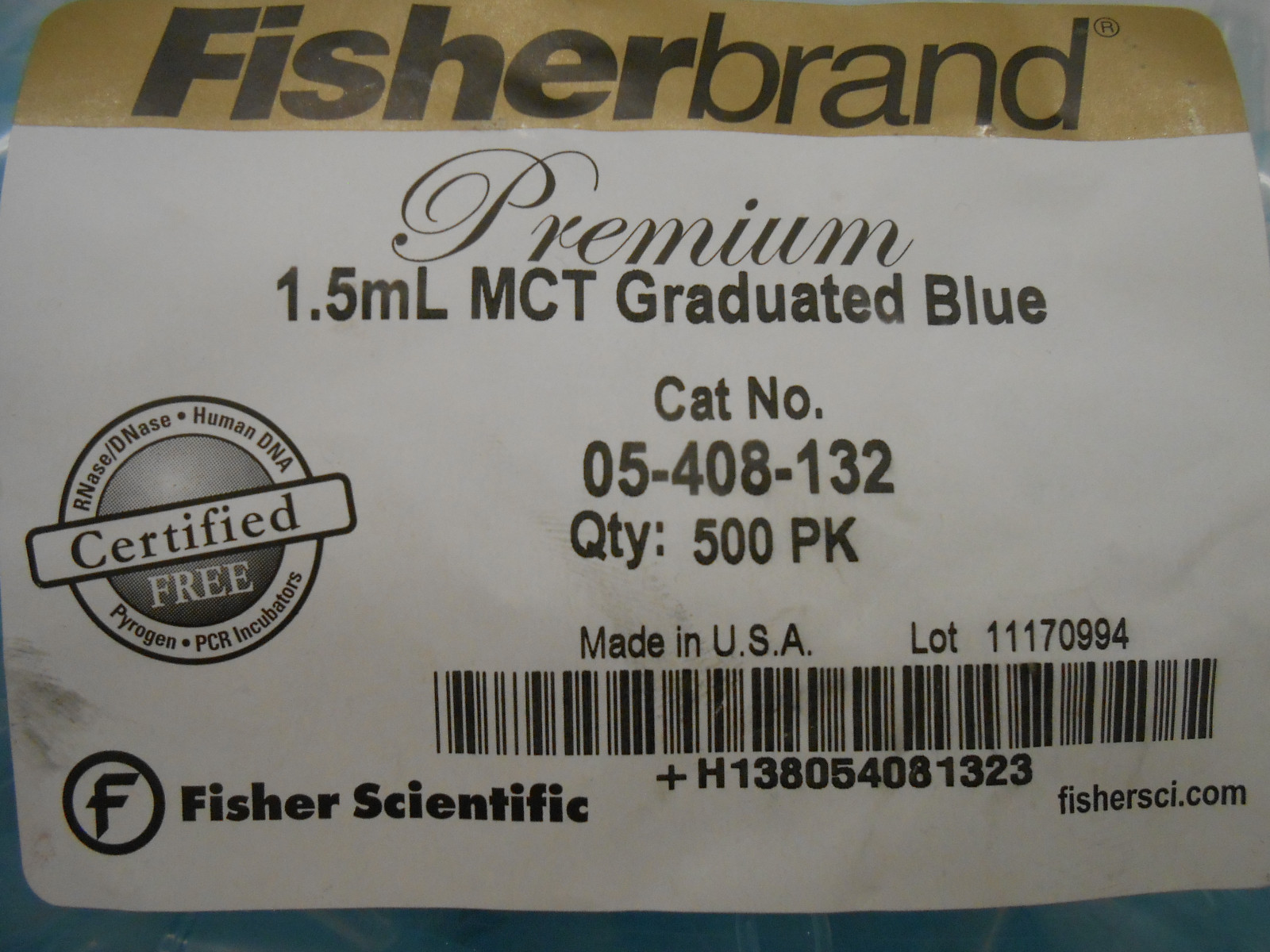 LOT OF APPROX 375 FISHERBRAND #05-408-132, 1.5mL MICROCENTRIFUGE TUBES