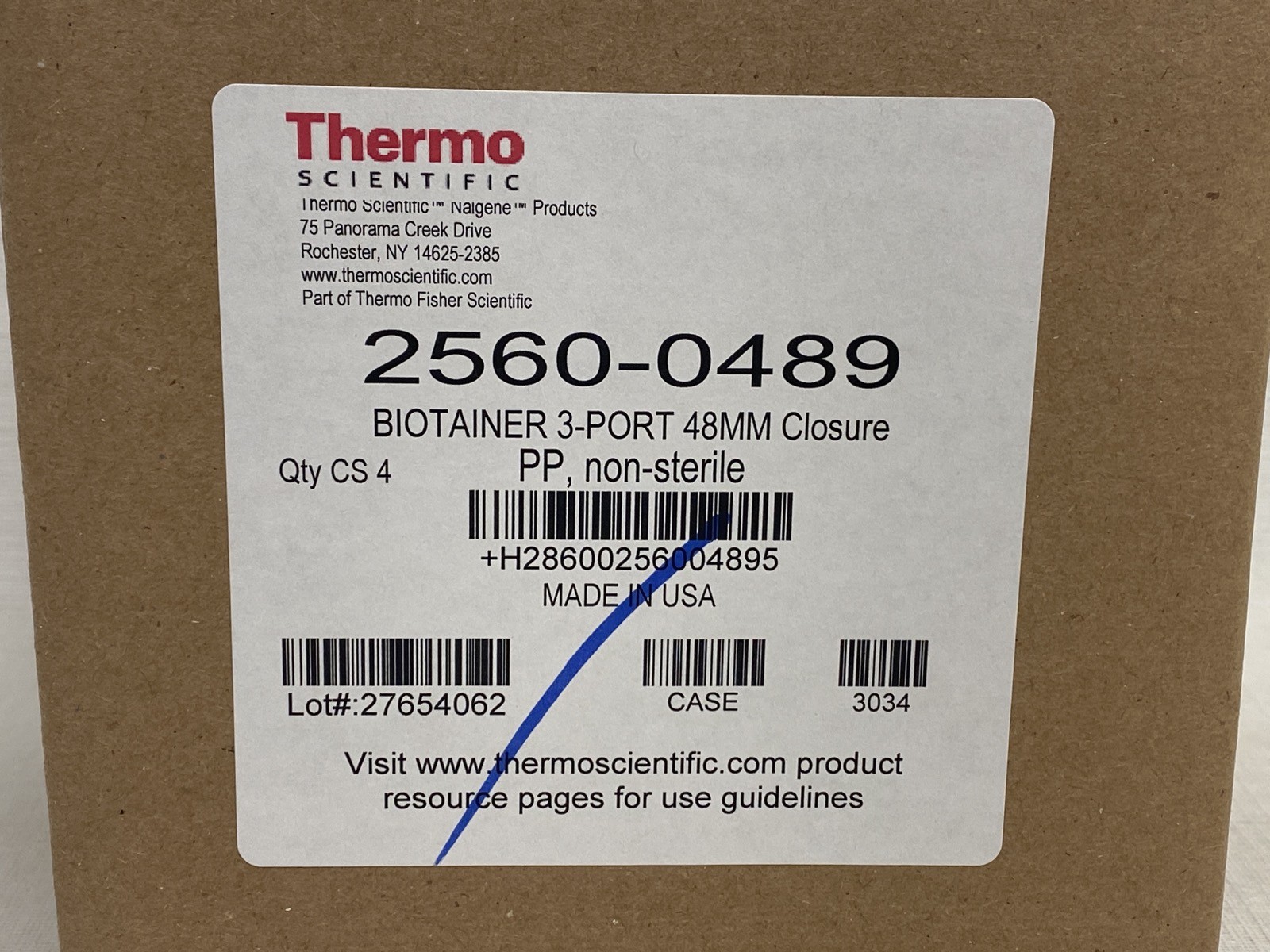 (4/Cs) THERMO Nalgene PP 48mm 3-Port Screw Cap Closure for Biotainer Carboy 2560