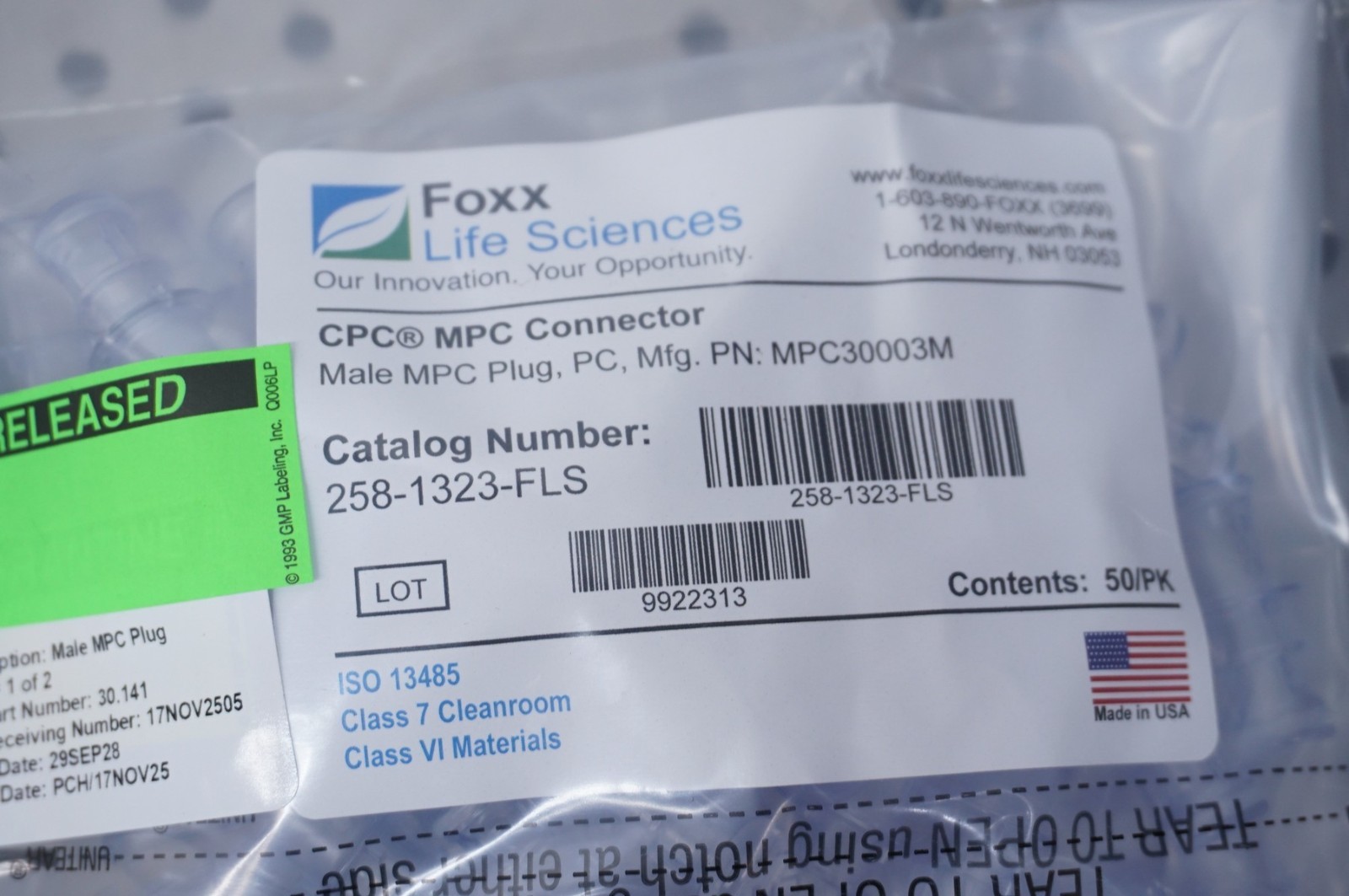 (Qty 100) Foxx Life Sciences CPC Male Plug Connector 258-1322-FLS MPC30003M New