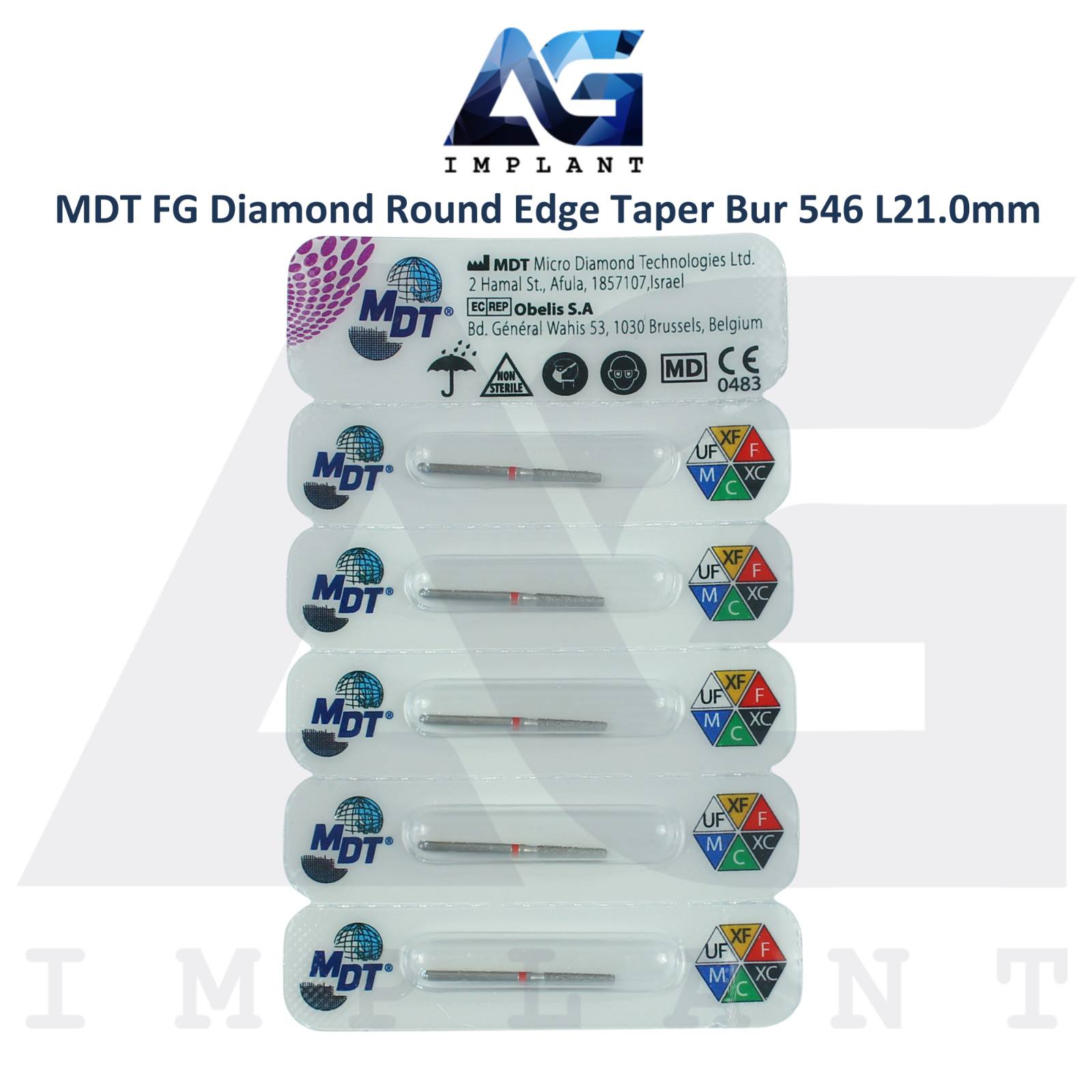 MDT Dental FG Diamond Coated Round Edge Taper Bur 546 L21.0mm Ø0.16mmX8.0mm