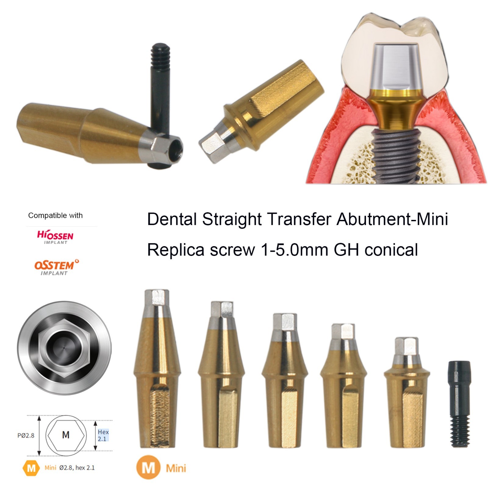 Dental Cement retained prosthesis Mini Hex Straight Abutment for Hiossen ET TS