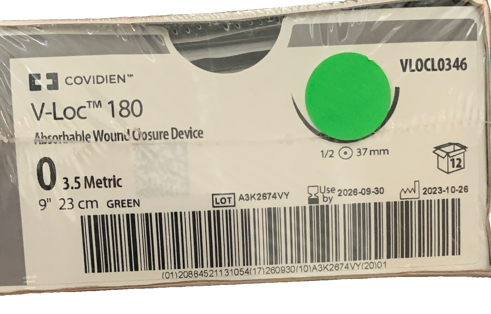 Covidien V-Loc 180 Absorbable Wound Closure Device 0 9in Green VLOCL0346