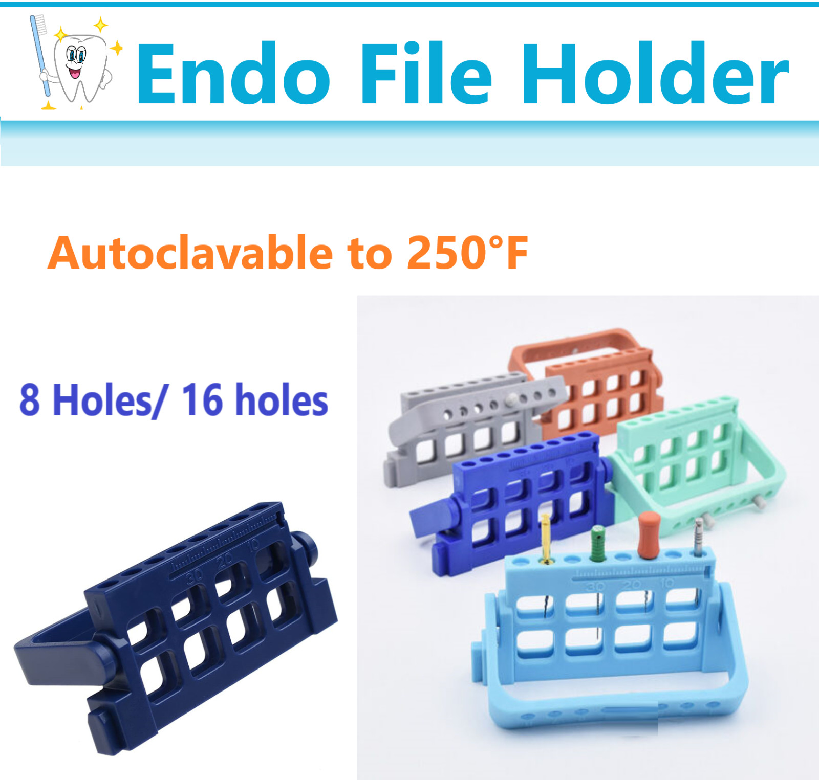 Dental Endo File Holder Ruler Adjustable Autoclavable Lab File Block For 8/16