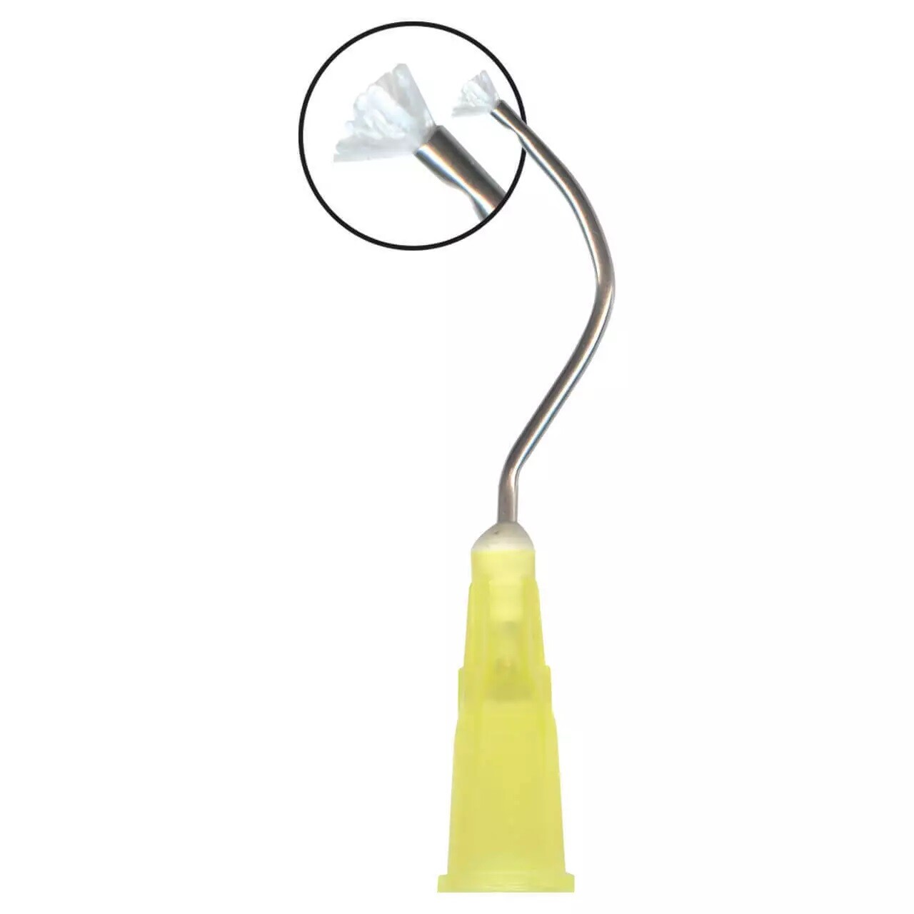 Dental Delivery Tip Prebent Metal Infusor Tip Brush Padded End 19G Yellow 100pk