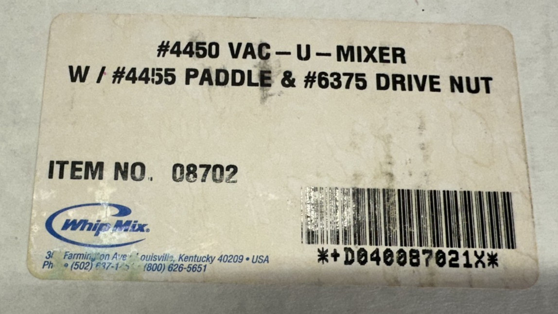 Whip Mix Vac-U-Mixer #4450 Plastic Bowl (3 in / 300 mL) + Lid, Hose, Paddle, Nut
