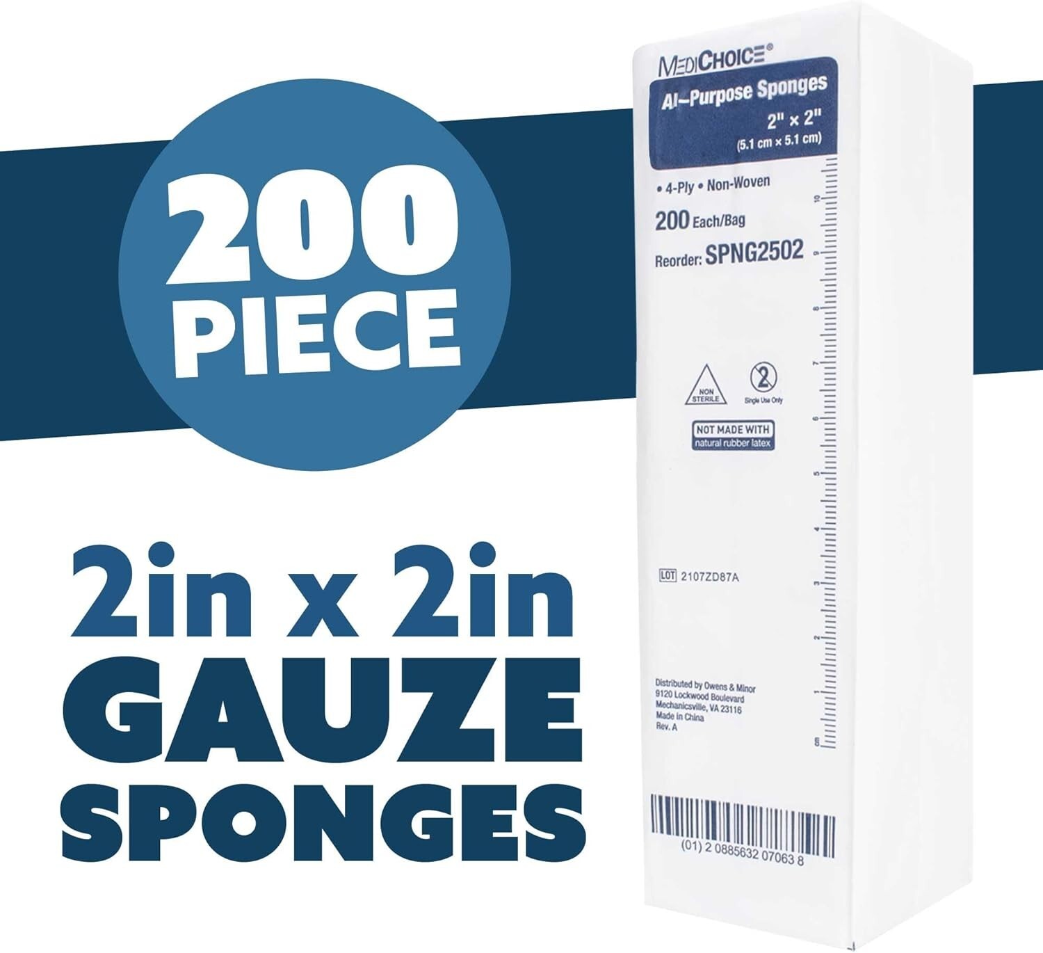 Non-Woven Gauze Sponges, Gauze Pads, Non Sterile, 2″ X 2″ 4-Ply, 200/Pack