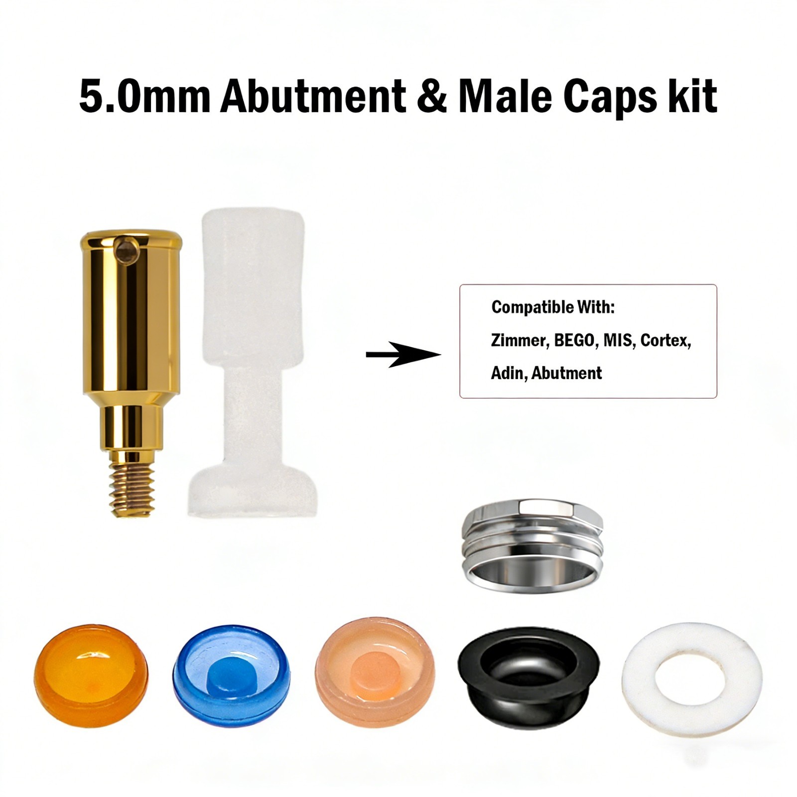 US Dental Locator Overdenture Abutment for Zimmer Screw-Vent 3.5 & Accessory Kit