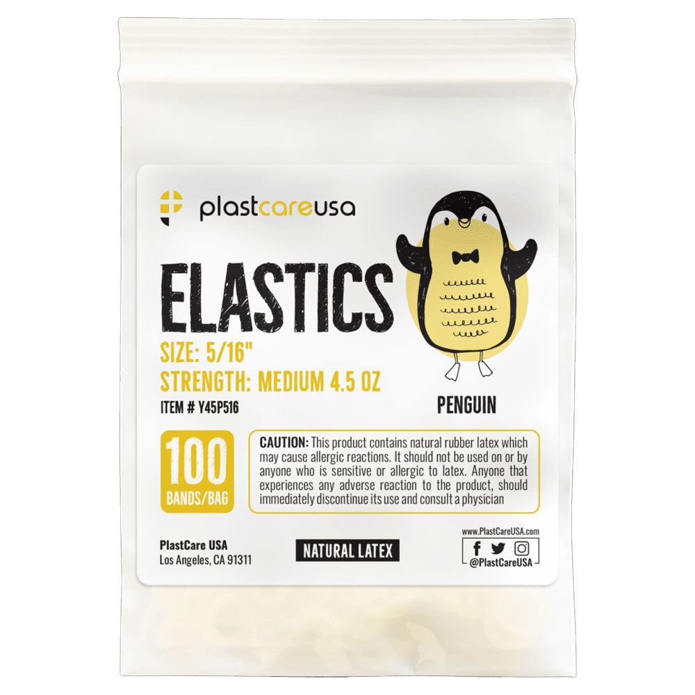 plastcareusa ELASTICS 5/16″ Penguin, Medium 4.5 oz Elastic Bands,Yellow, 100/Bag