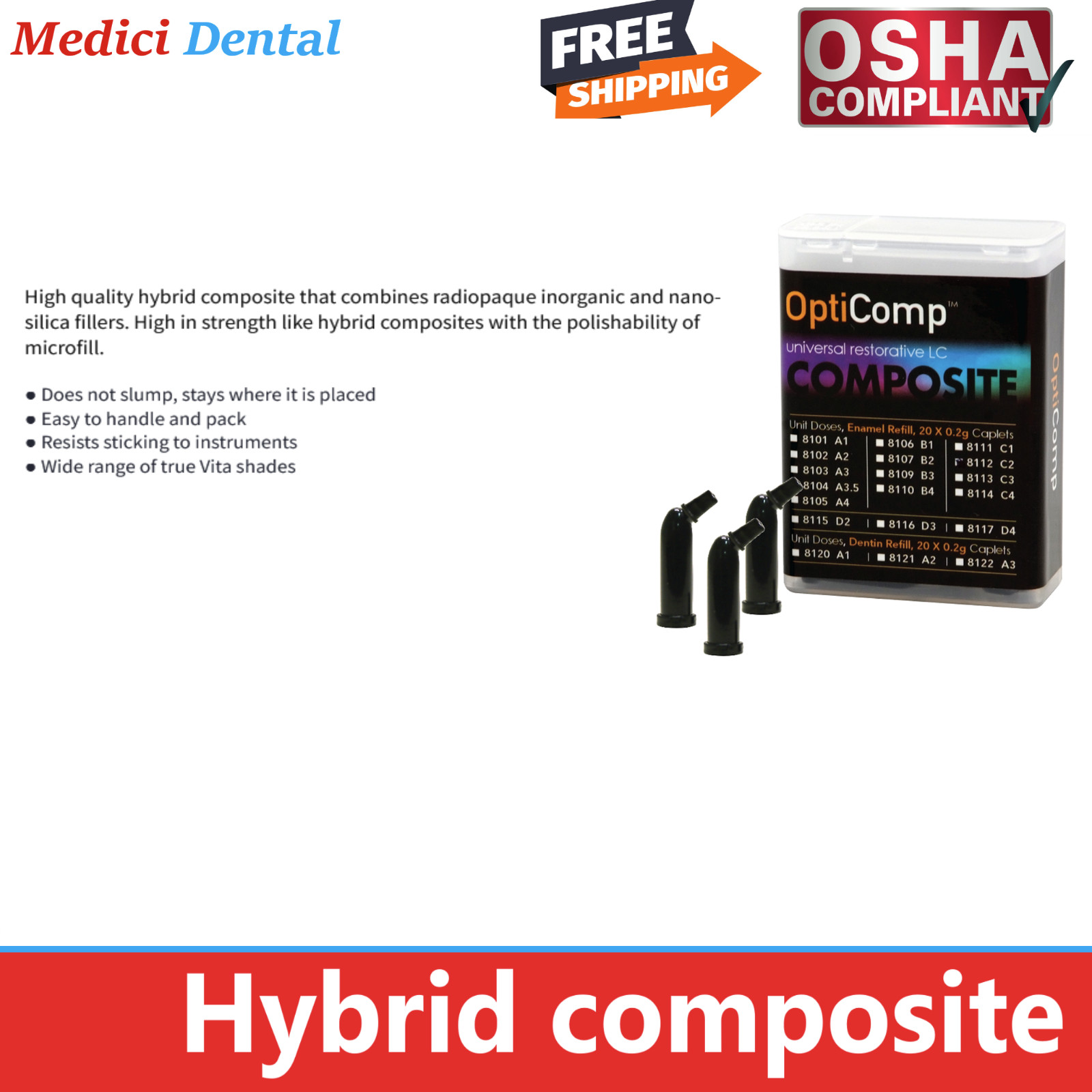 Dental OptiComp A3 COMPULES 20 X 0.20 GM HYBRID UNIDOSE COMPOSITE, Exp: 12/2026