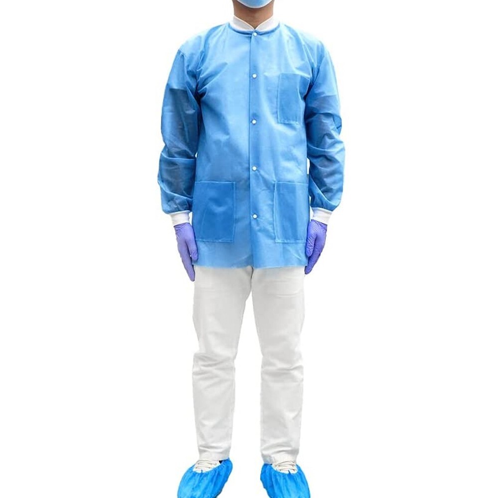 Pack of 10 Disposable Lab Jackets, Unisex Hip-Length Lab Coats 45gsm M-2XL