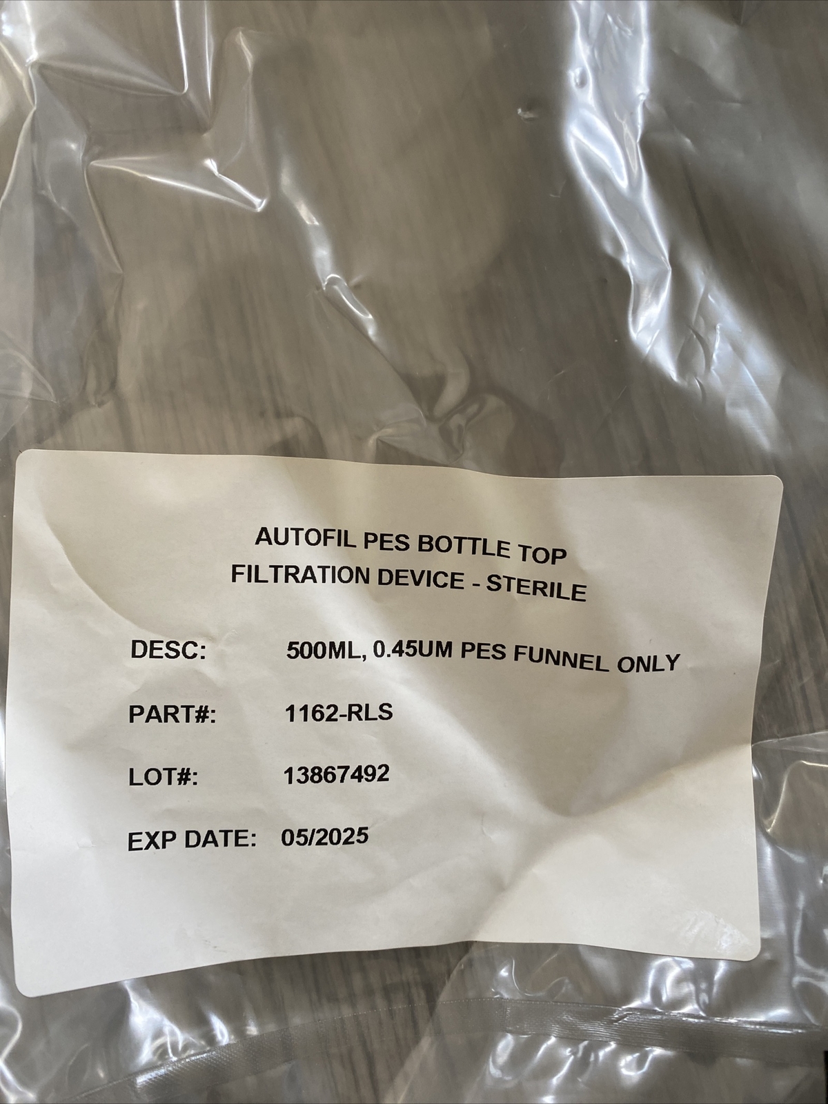 Autofil PES Bottle TOP Filtration Device Sterile, 500 mL 0.45 um Exp 12/2025