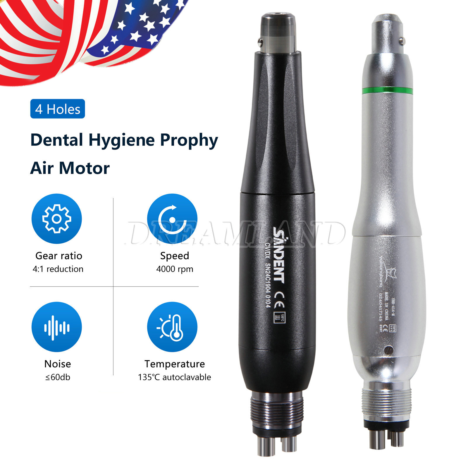 Dental Hygiene Prophy Handpiece Mini Air Motor 4 Hole 4:1 Straight Nose Cone USA