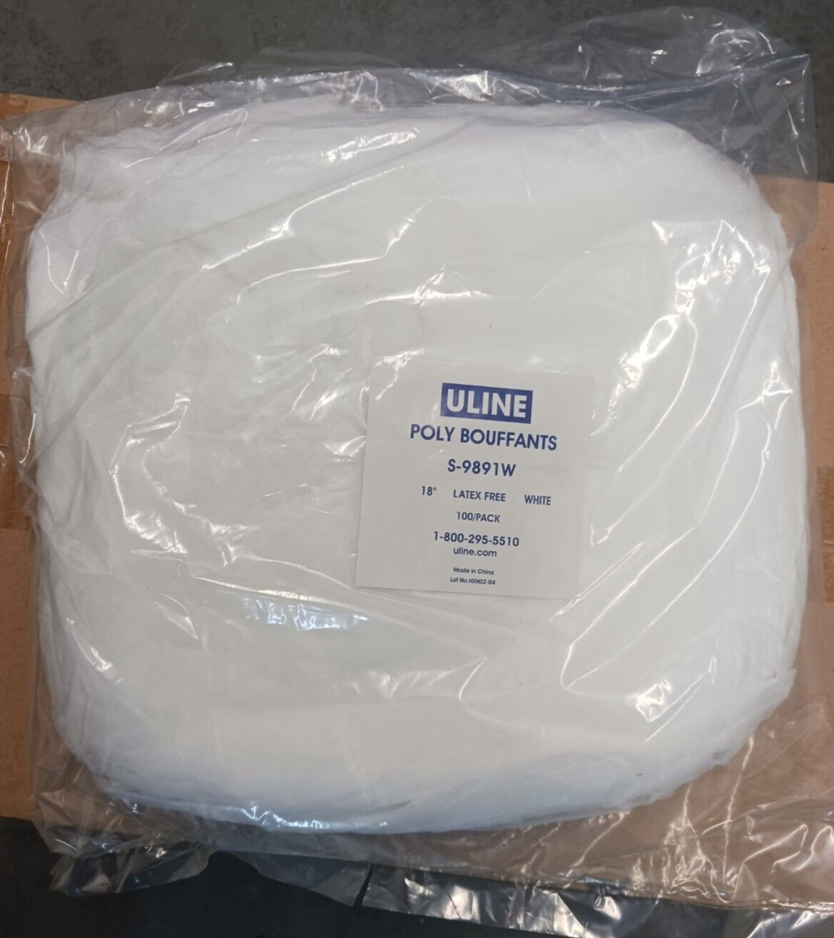 Uline Poly Bouffants S-9891, 18″ Latex Free (Box of 1000, 10 Packs of 100)